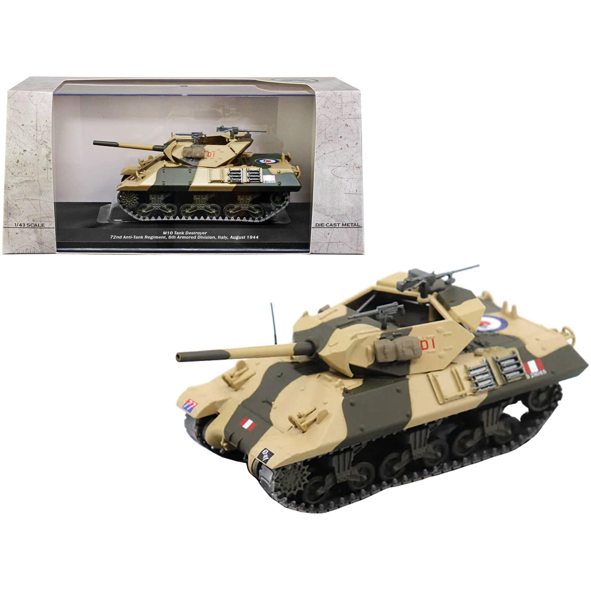 AFV's of WWII 1/43 Diecast Model Tank - M10 Destroyer D1 #77 U.S.A. 72nd Regiment