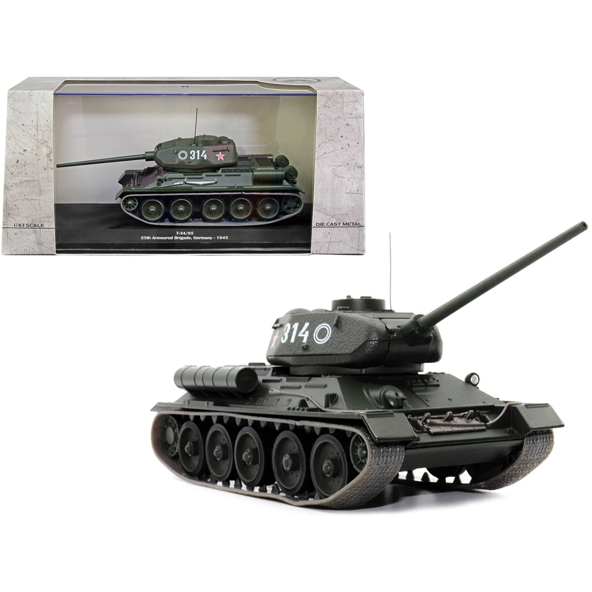 AFV's of WWII 1/43 Diecast Model Tank - T-34-85 #314 USSR 55th Armoured Brigade