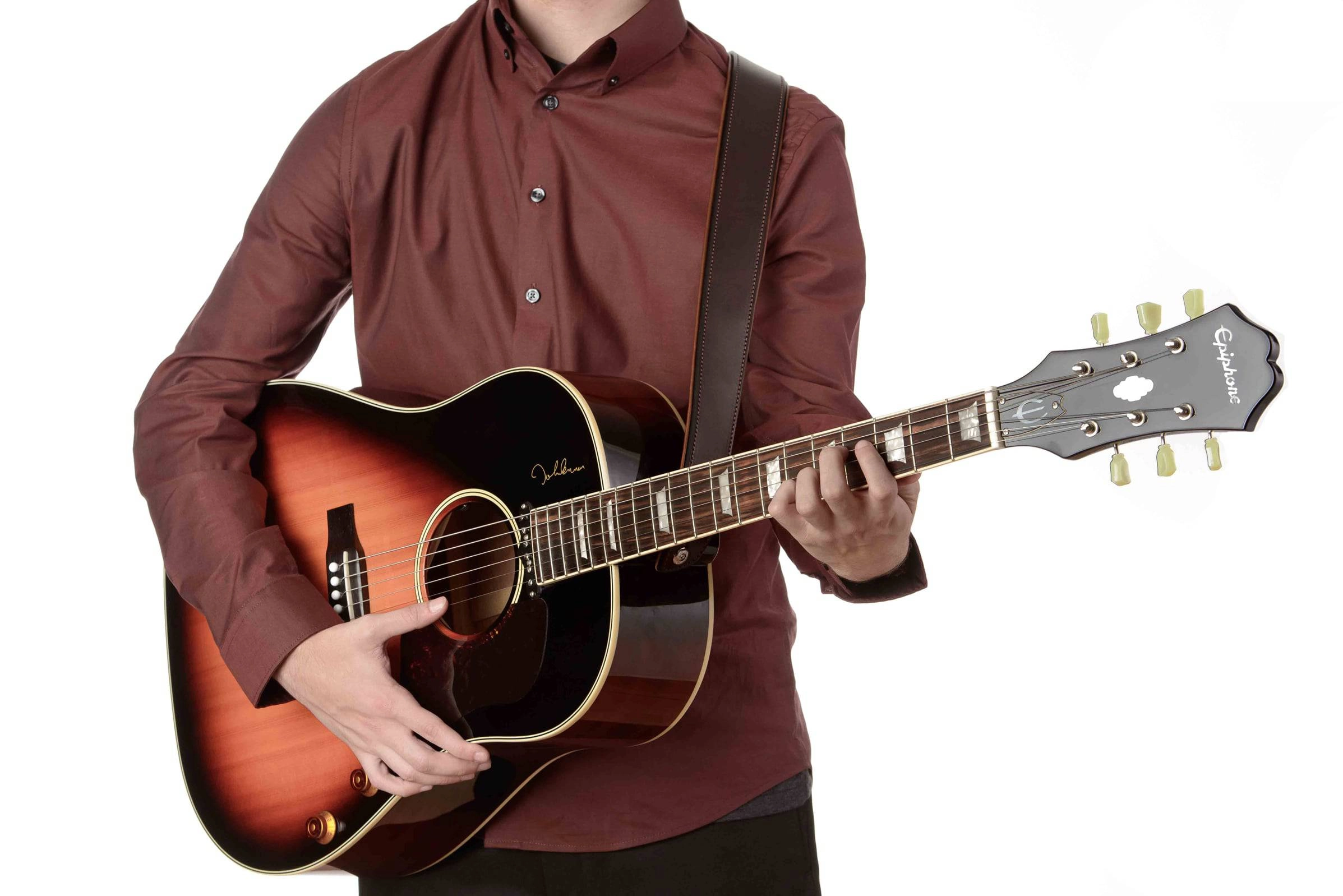 Brown Deluxe Leather Padded Guitar Strap With Adjustable Lace