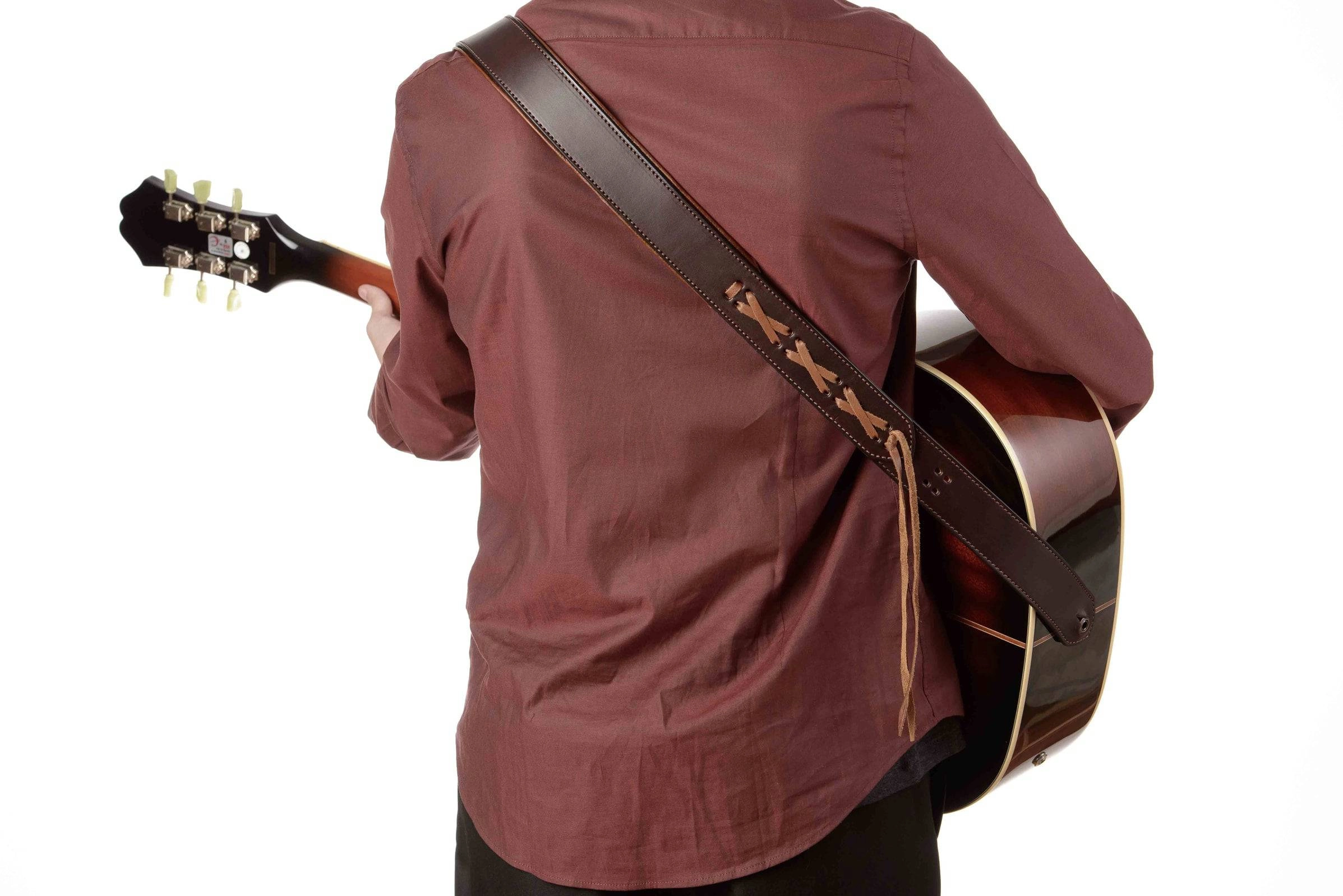 Brown Deluxe Leather Padded Guitar Strap With Adjustable Lace