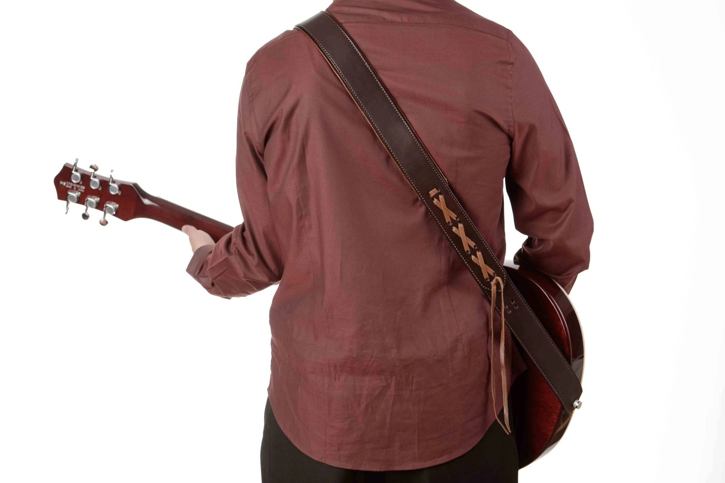 Brown Deluxe Leather Padded Guitar Strap With Adjustable Lace