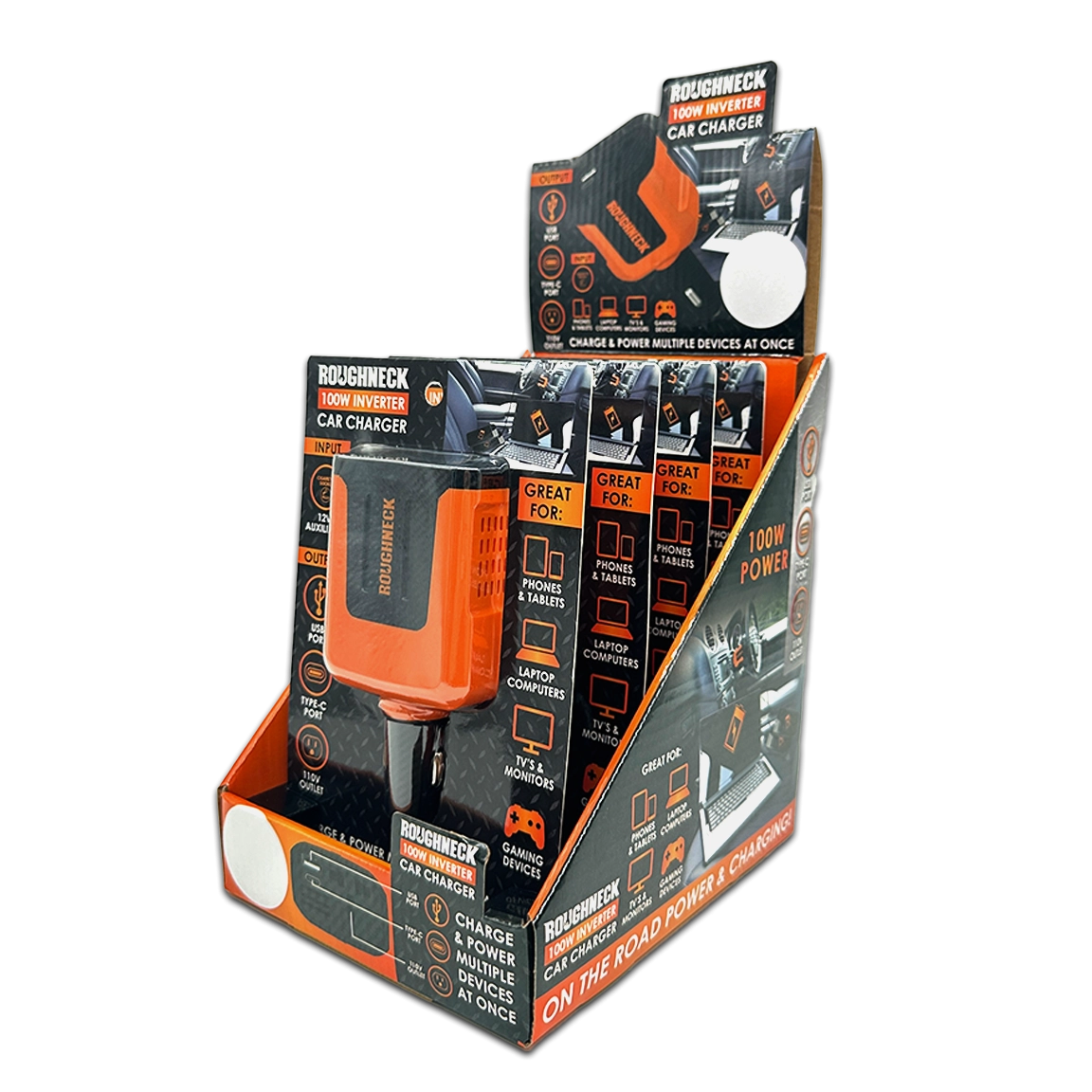 Car Charger DC 3 Port USB / USB-C / 120V Outlet 100 Watts - 4 Pieces Per Retail Ready Display 23861MN