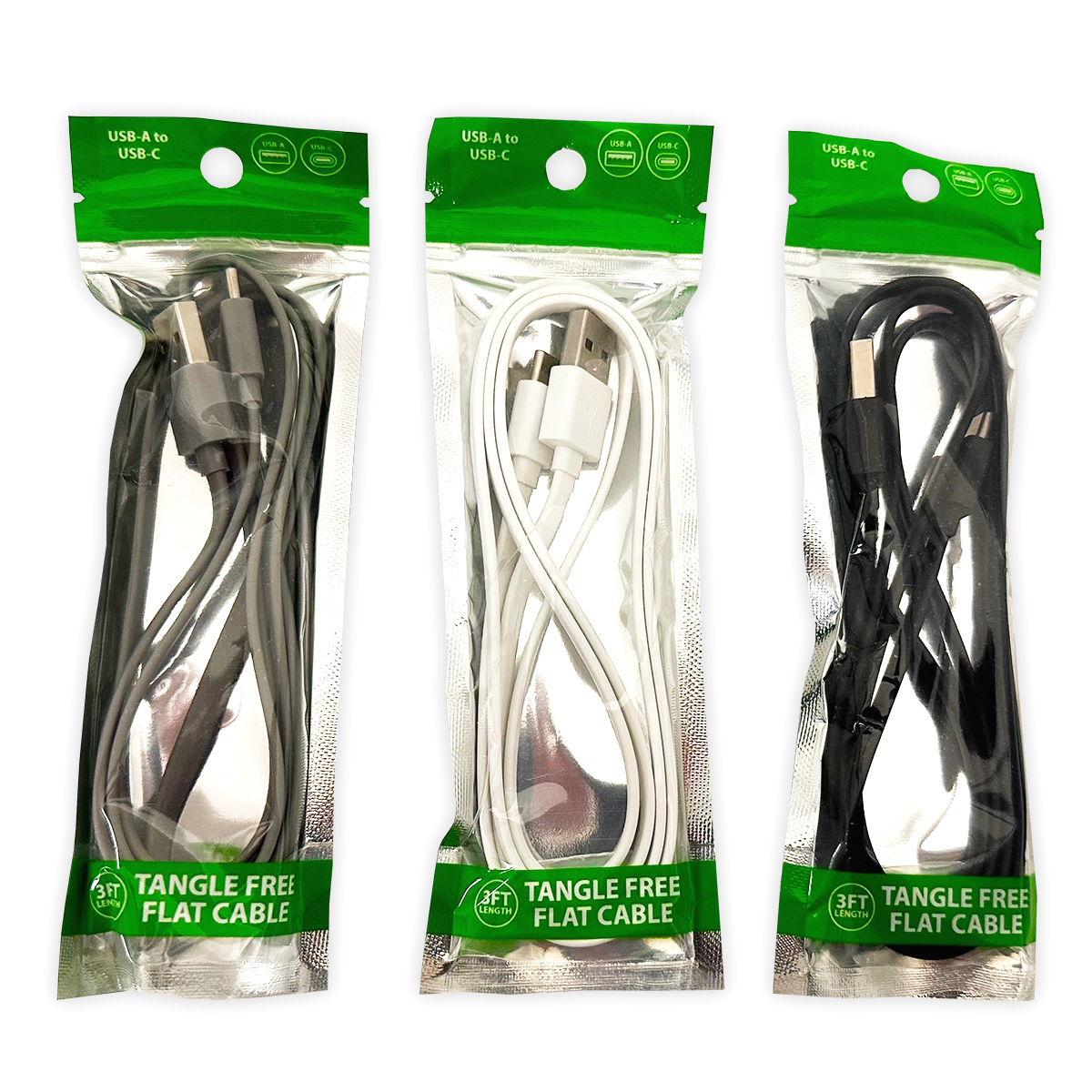 Charging Cable Flat USB to USB-C 3FT - 20 Pieces Per Pack 24463