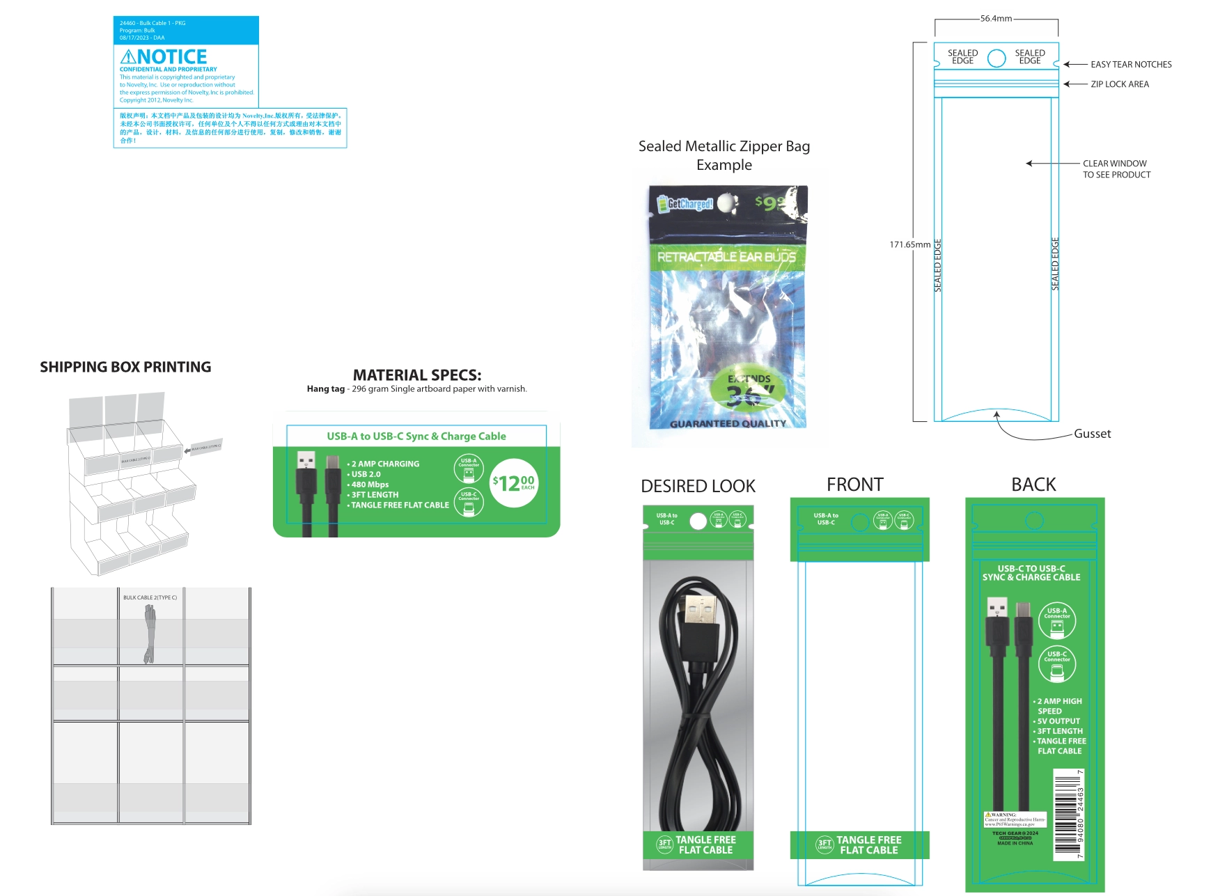 Charging Cable Flat USB to USB-C 3FT - 20 Pieces Per Pack 24463