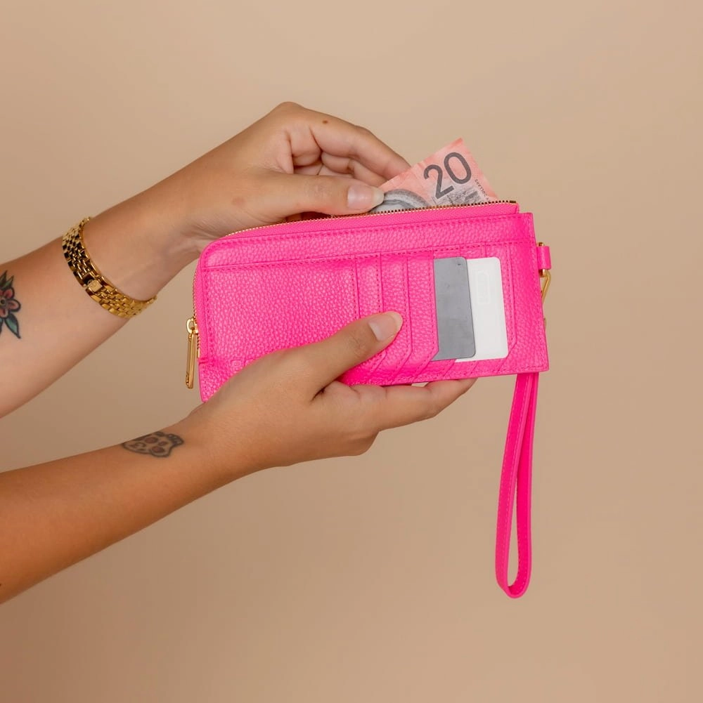 Everyday Leather Slimline Wallet -- Neon Pink