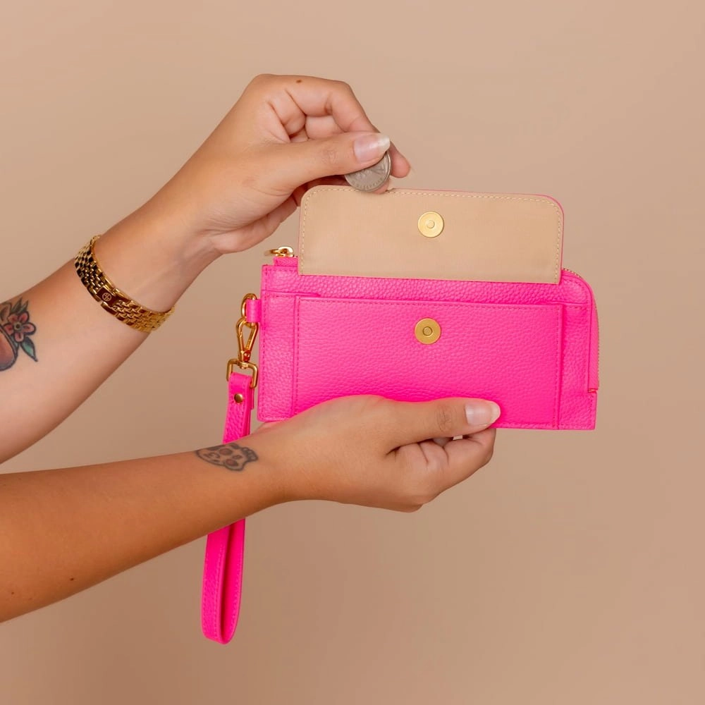 Everyday Leather Slimline Wallet -- Neon Pink