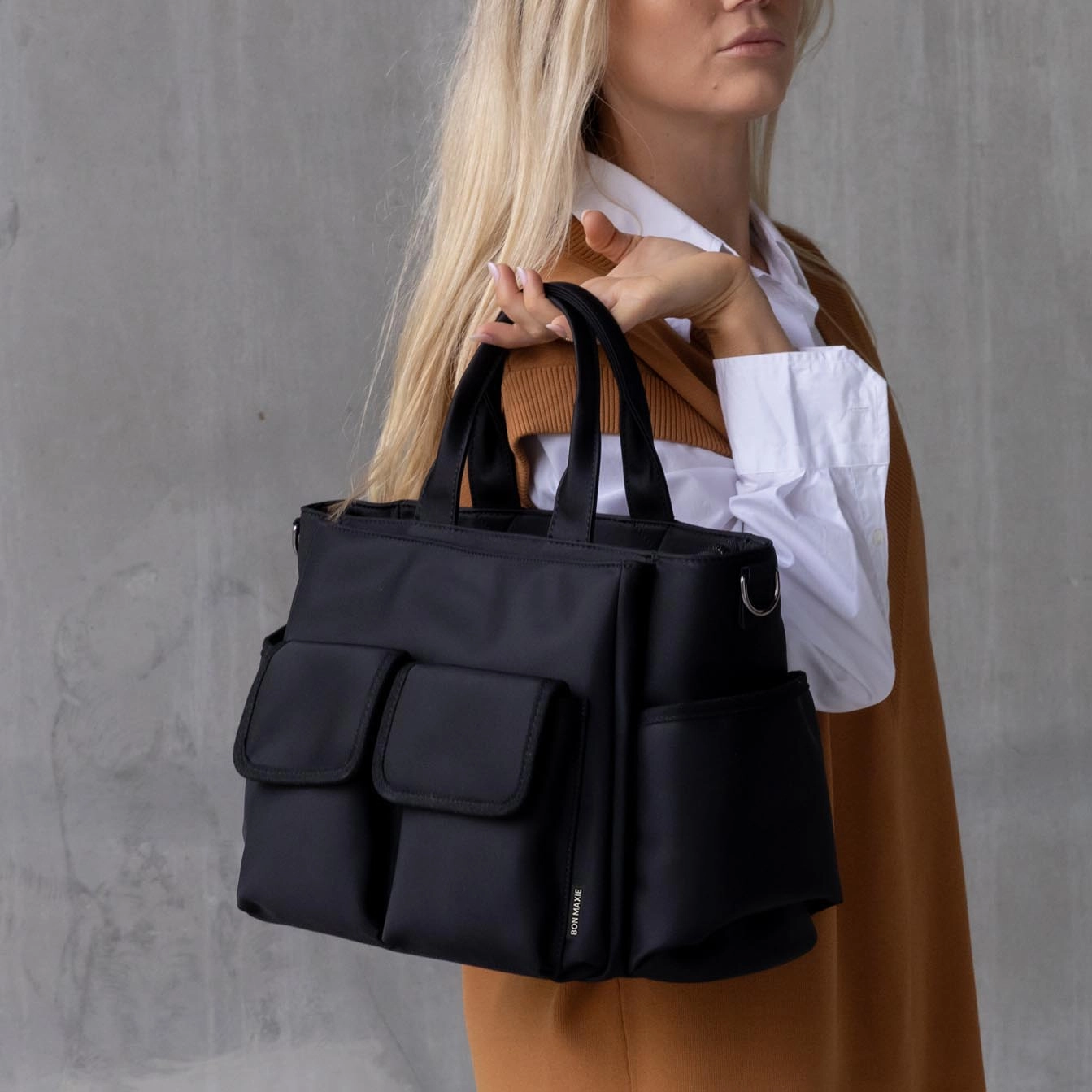 Everyday Multi-Pocket Tote Bag -- Black Nylon