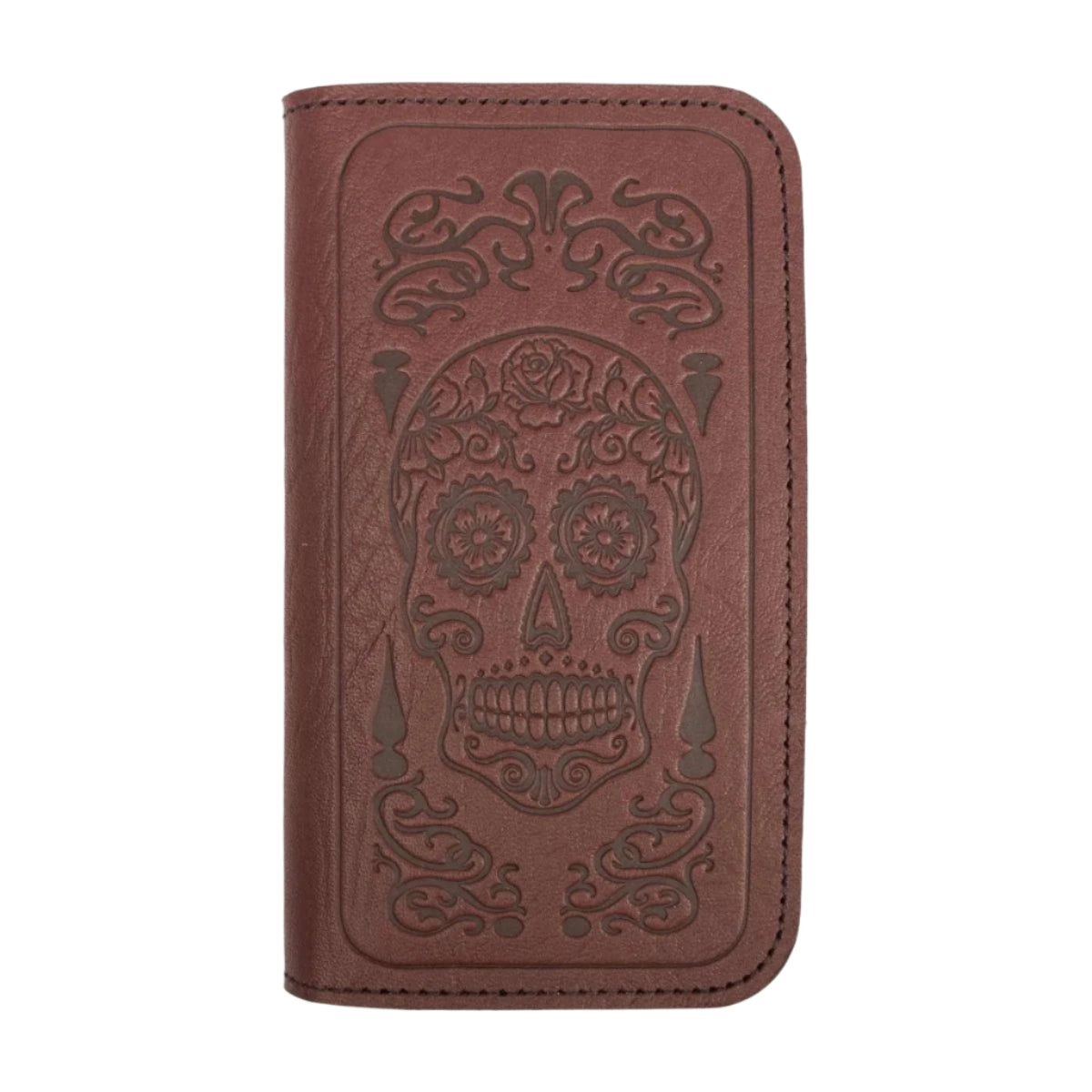 HAPPY EXTRA, iPhone 15 Pro Wallet Folio Case, Sugar Skull in Wine