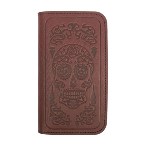HAPPY EXTRA, iPhone 15 Pro Wallet Folio Case, Sugar Skull in Wine