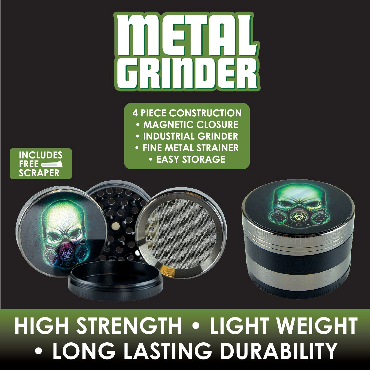 Metal 4 Piece Grinder with Magnetic Closure - 6 Pieces Per Retail Ready Display 23947