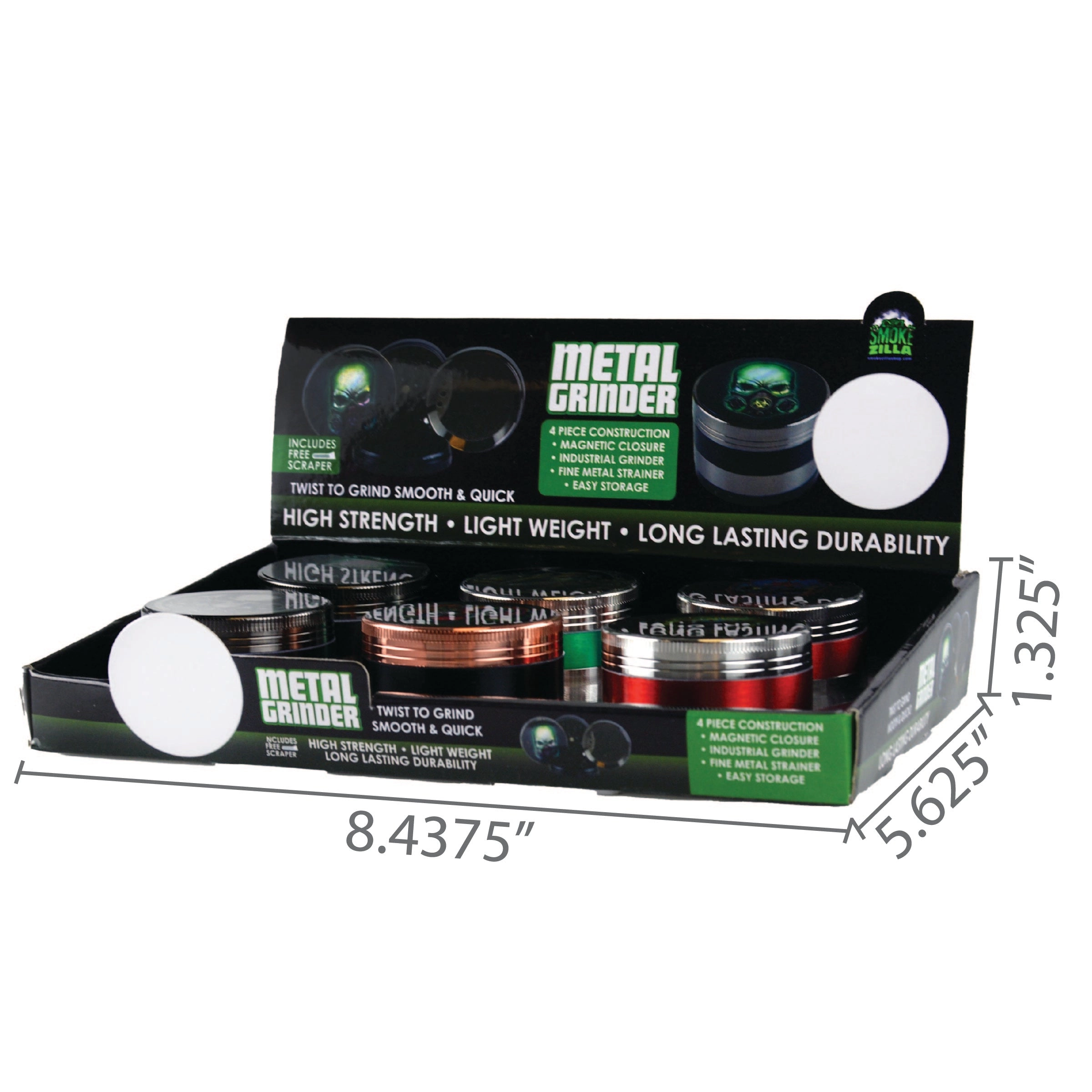 Metal 4 Piece Grinder with Magnetic Closure - 6 Pieces Per Retail Ready Display 23947