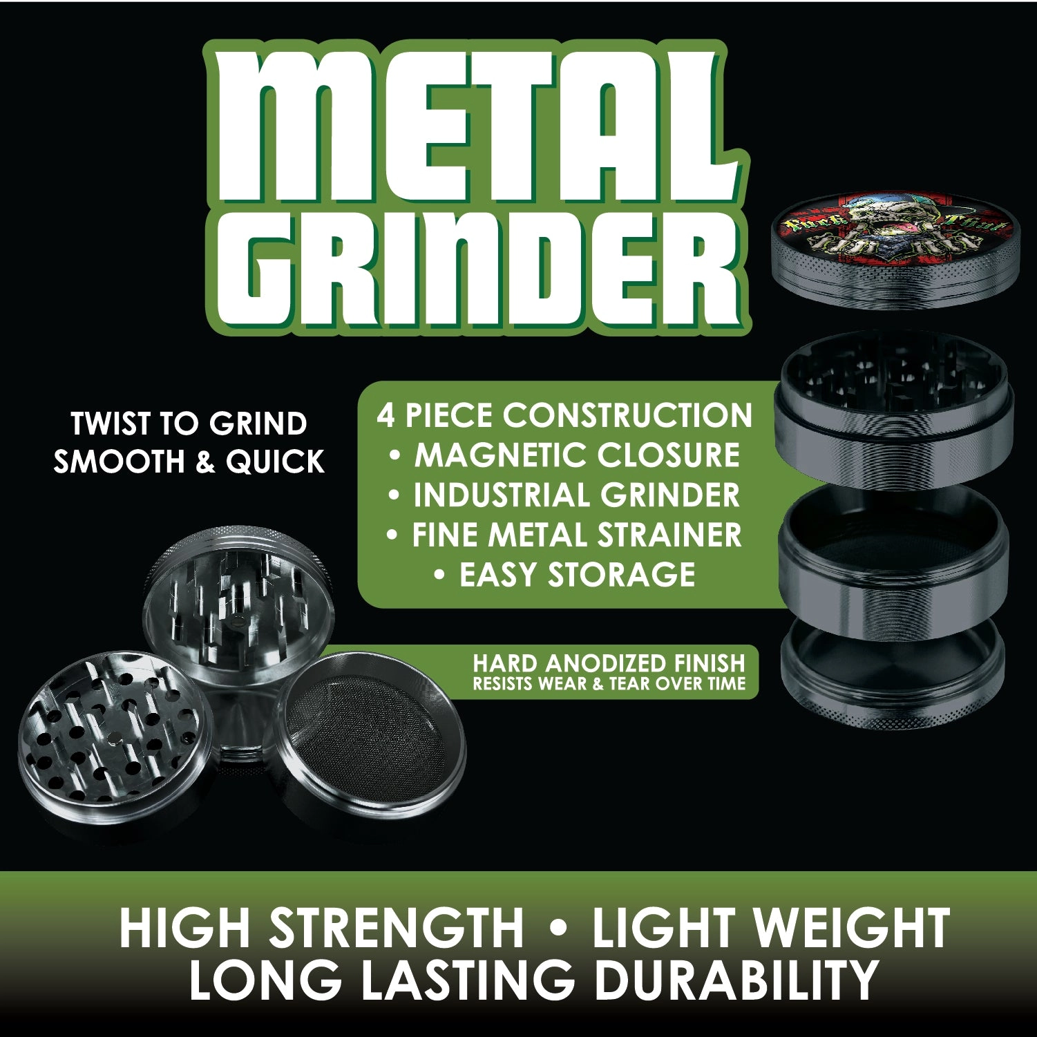 Metal 4 Piece Grinder with Printed Top - 6 Pieces Per Retail Ready Display 30015