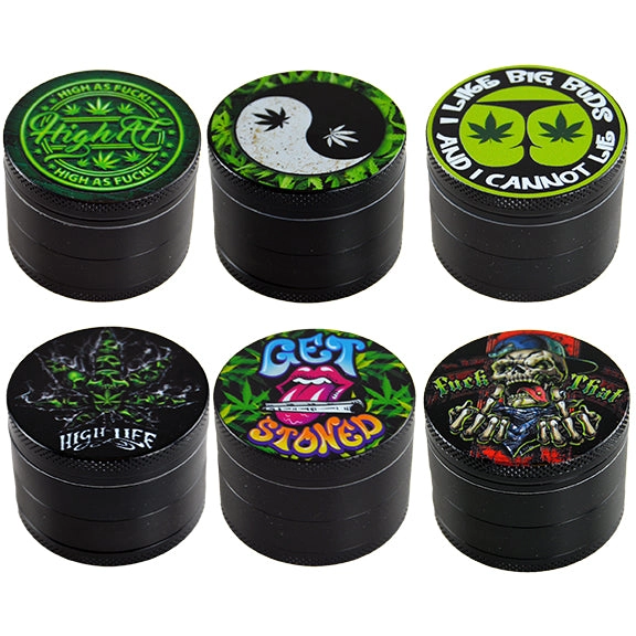 Metal 4 Piece Grinder with Printed Top - 6 Pieces Per Retail Ready Display 30015