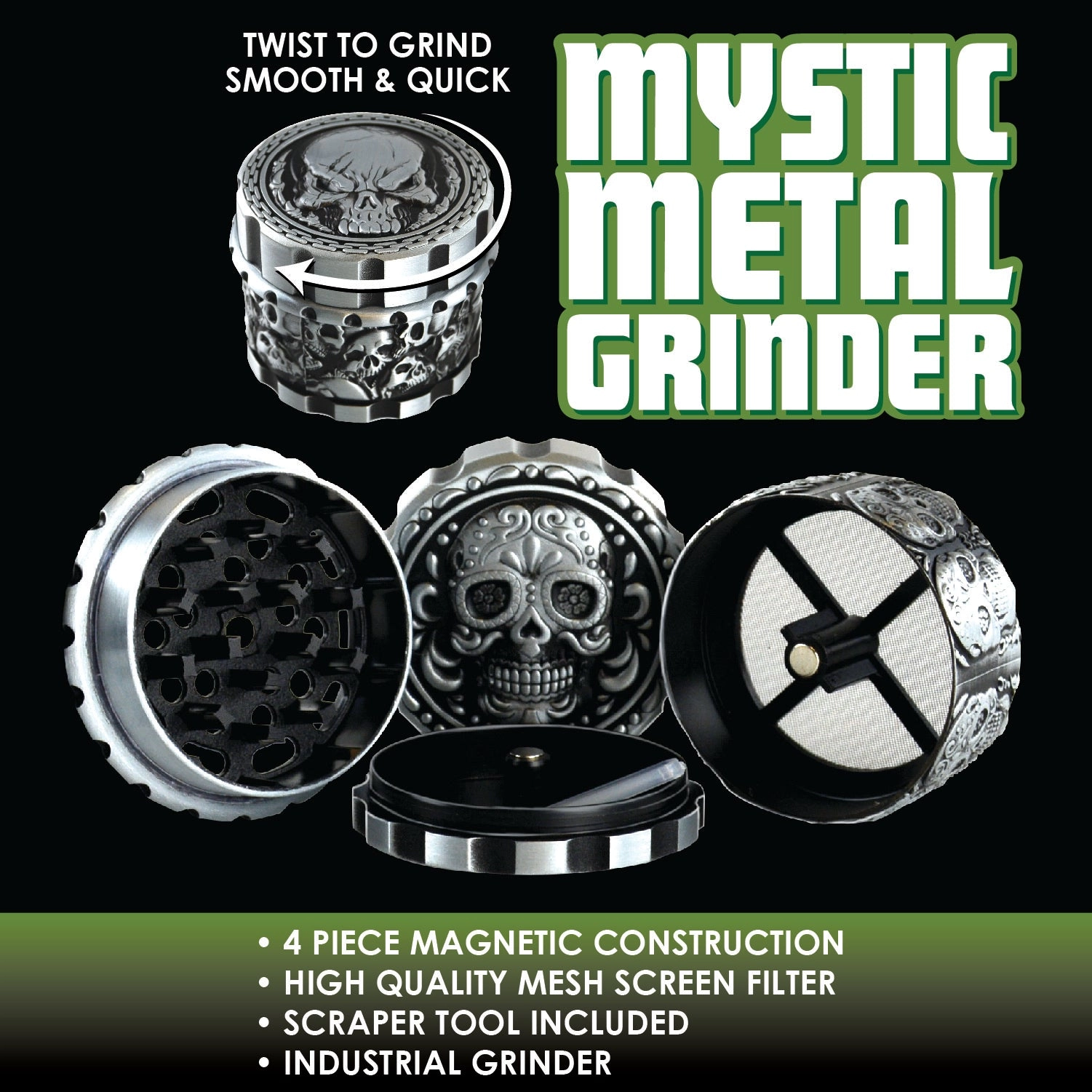 Metal 4 Piece Mystic Grinder- 6 Pieces Per Retail Ready Display 22349
