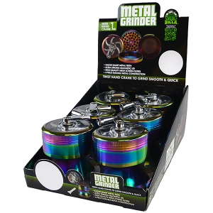Metal 4 Piece Rainbow Grinder with Crank - 6 Pieces Per Retail Ready Display 22703