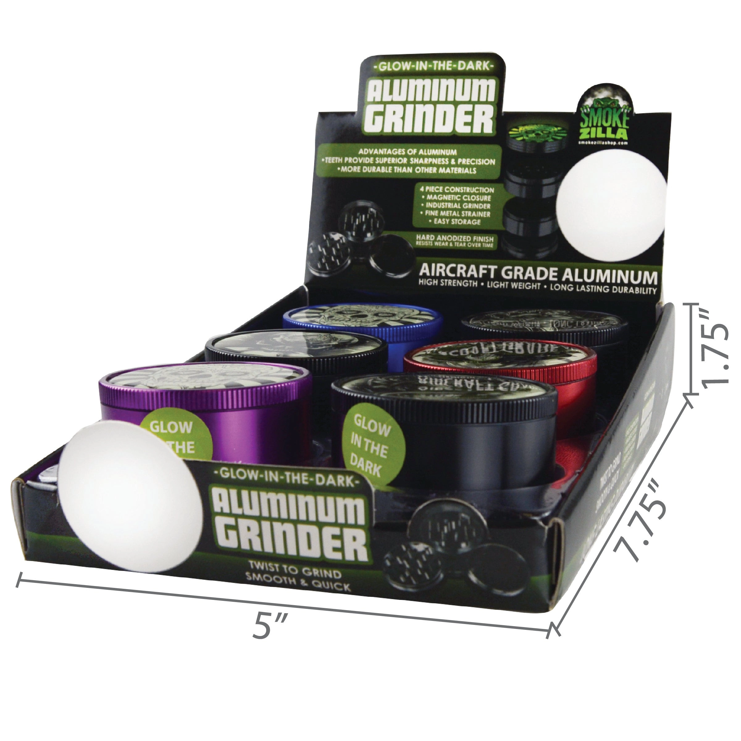 Metal Glow in The Dark 4 Piece Grinder 63Mm - 6 Pieces Per Retail Ready Display 22063