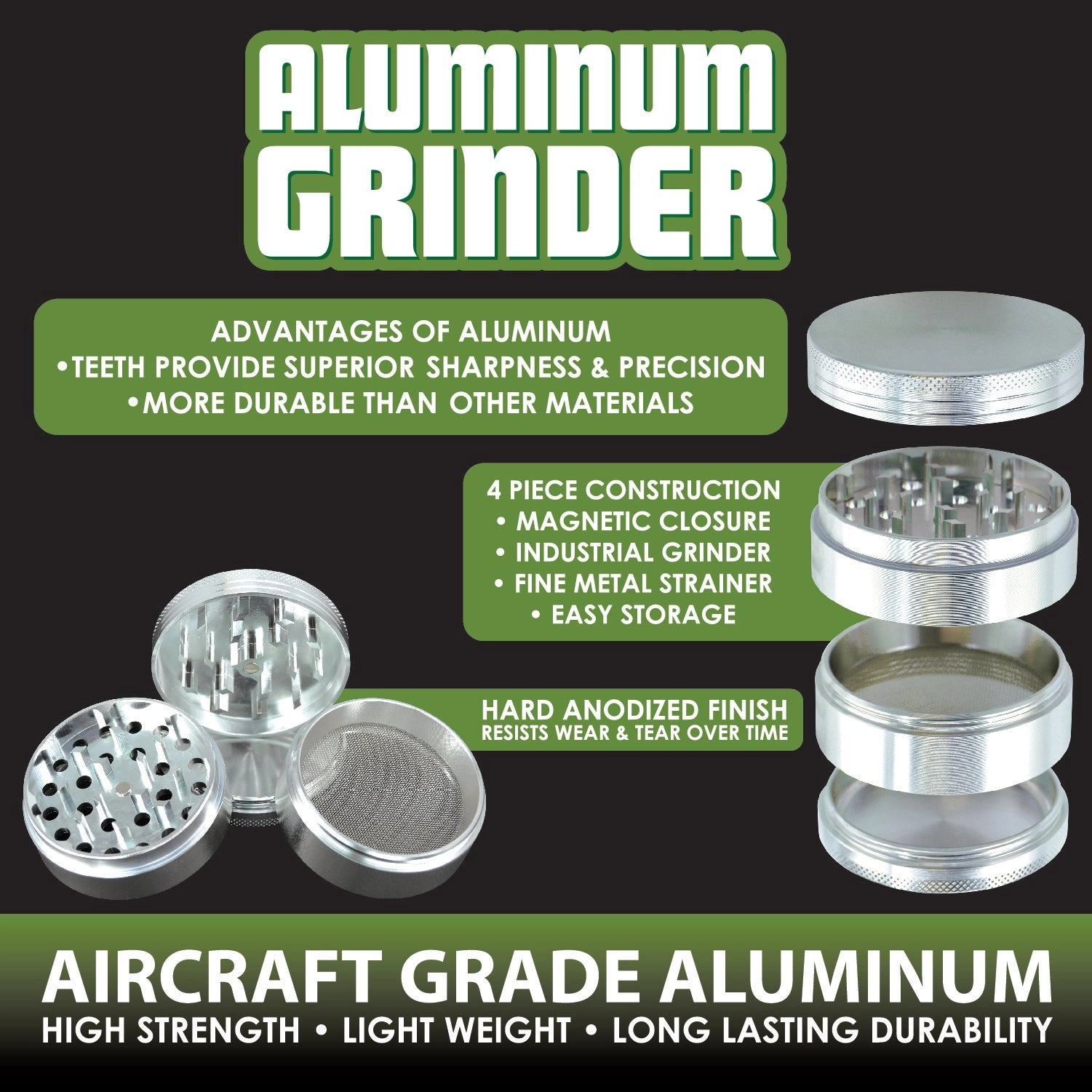 Metal Glow in The Dark 4 Piece Grinder 63Mm - 6 Pieces Per Retail Ready Display 22063