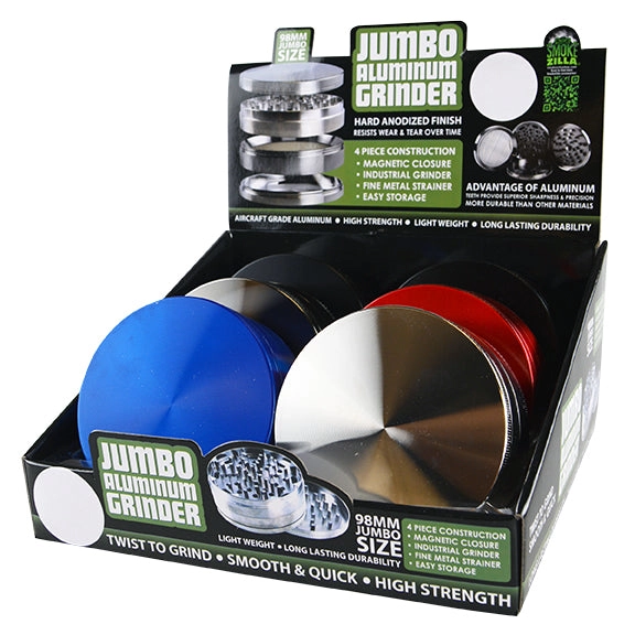 Metal Jumbo 4 Piece Grinder 98Mm - 6 Pieces Per Retail Ready Display 22714