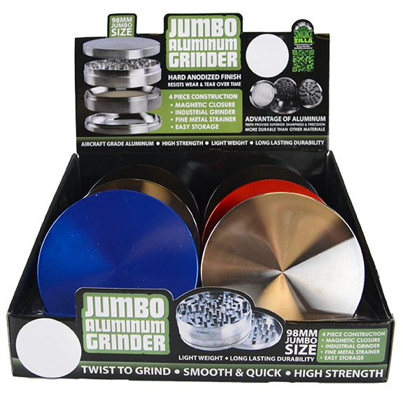 Metal Jumbo 4 Piece Grinder 98Mm - 6 Pieces Per Retail Ready Display 22714