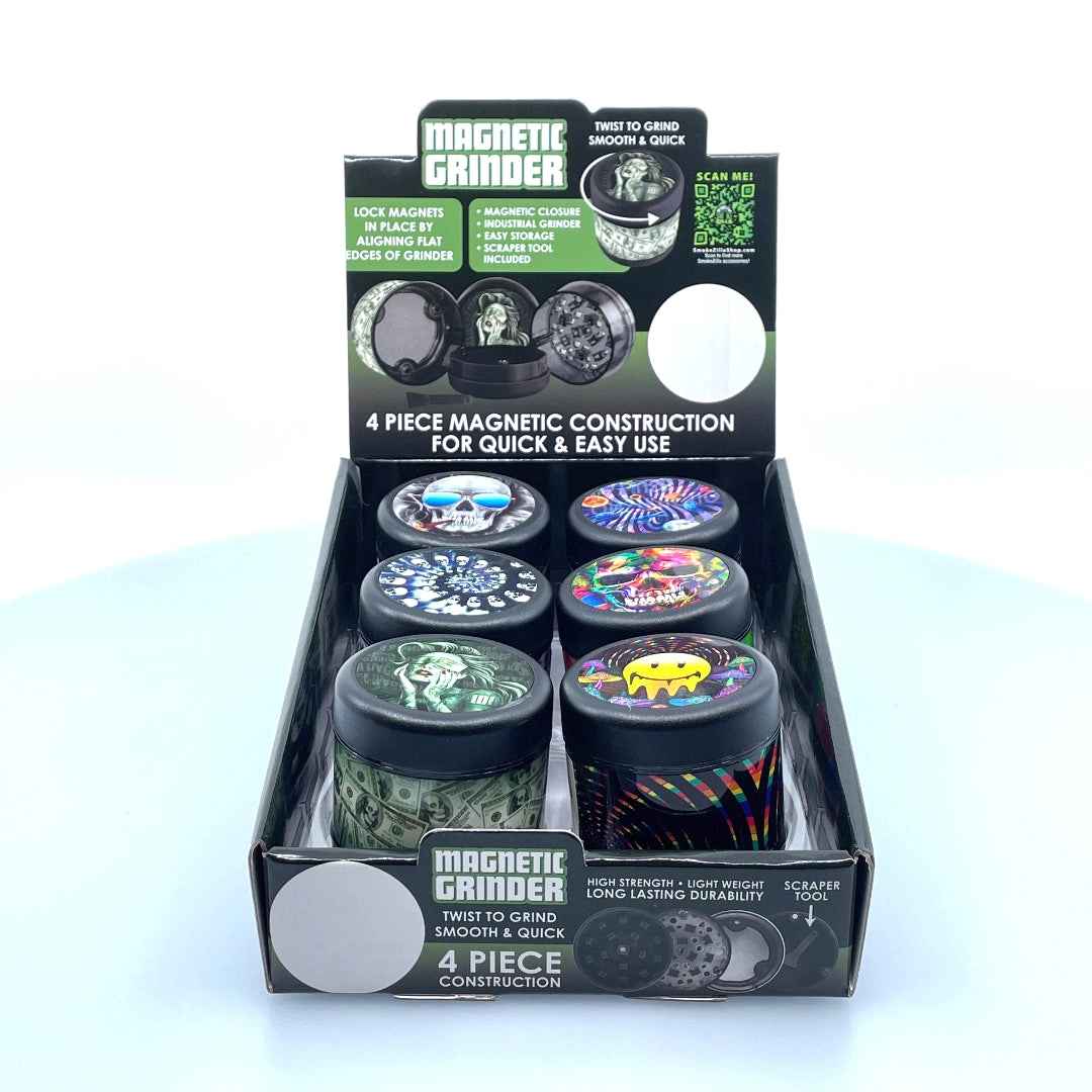 Plastic 4 Piece Grinder with Magnetic Closure - 6 Pieces Per Retail Ready Display 22523