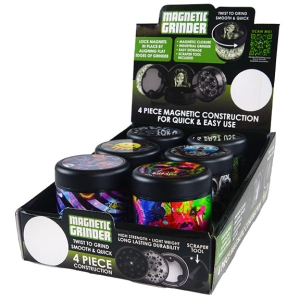Plastic 4 Piece Grinder with Magnetic Closure - 6 Pieces Per Retail Ready Display 22523