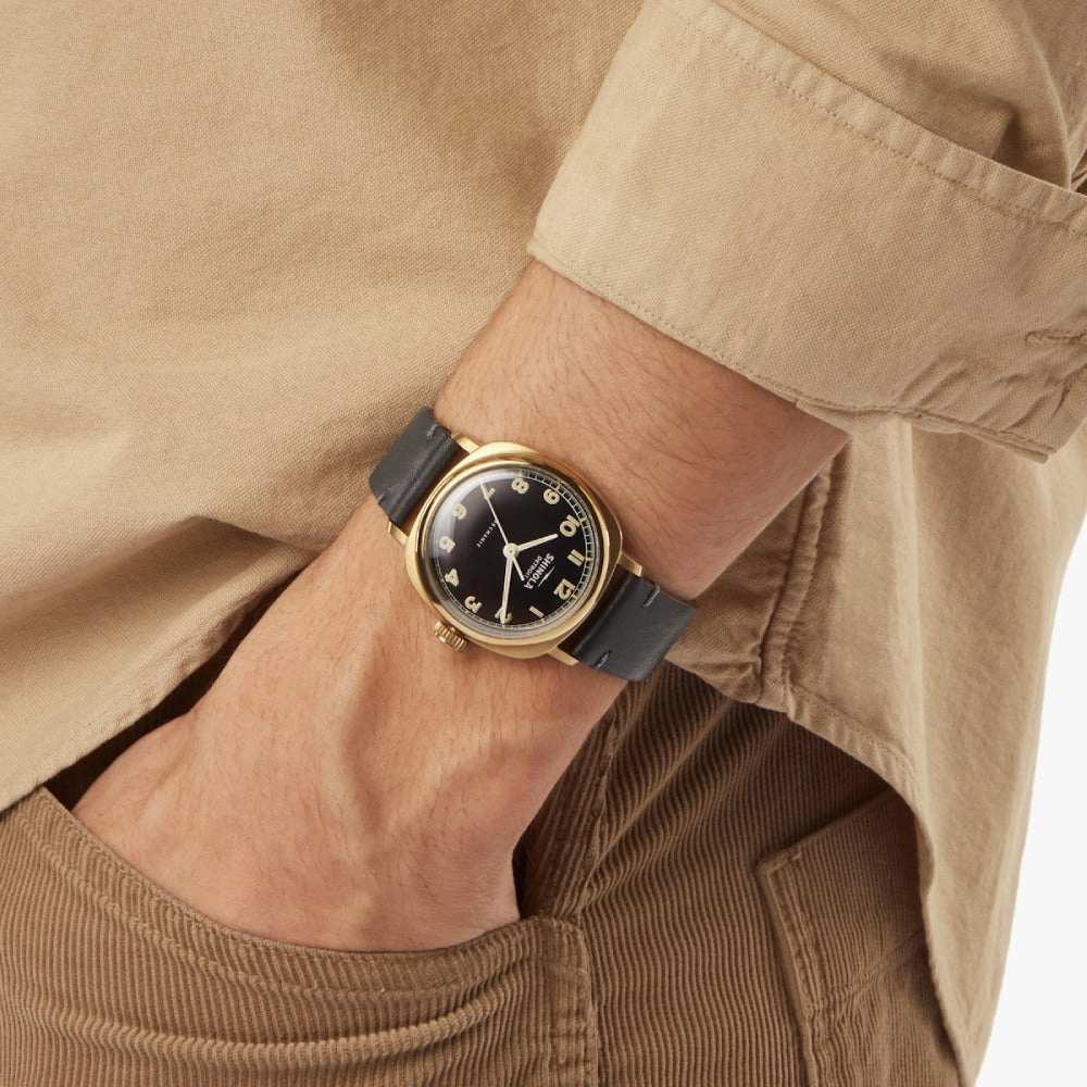 Shinola The Mechanic Manual Wind Watch - Black Dial and Leather Strap