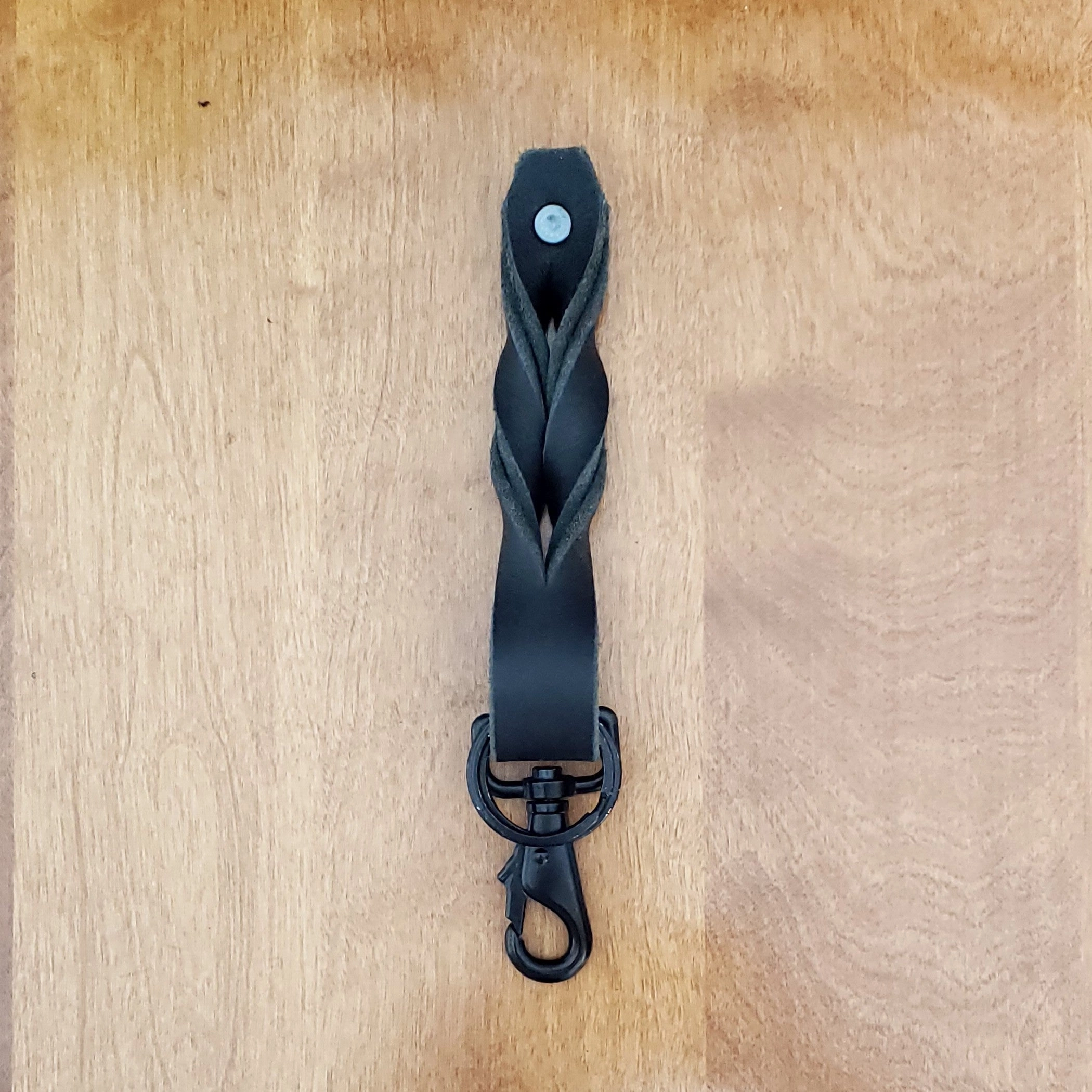 Smoke Grey Full Grain Braided Leather Keychain - Made in Canada