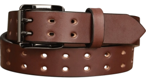 The Holey Bull: Men's Brown Non Stitched Double Prong Leather Belt With Gunmetal Roller 1.50"