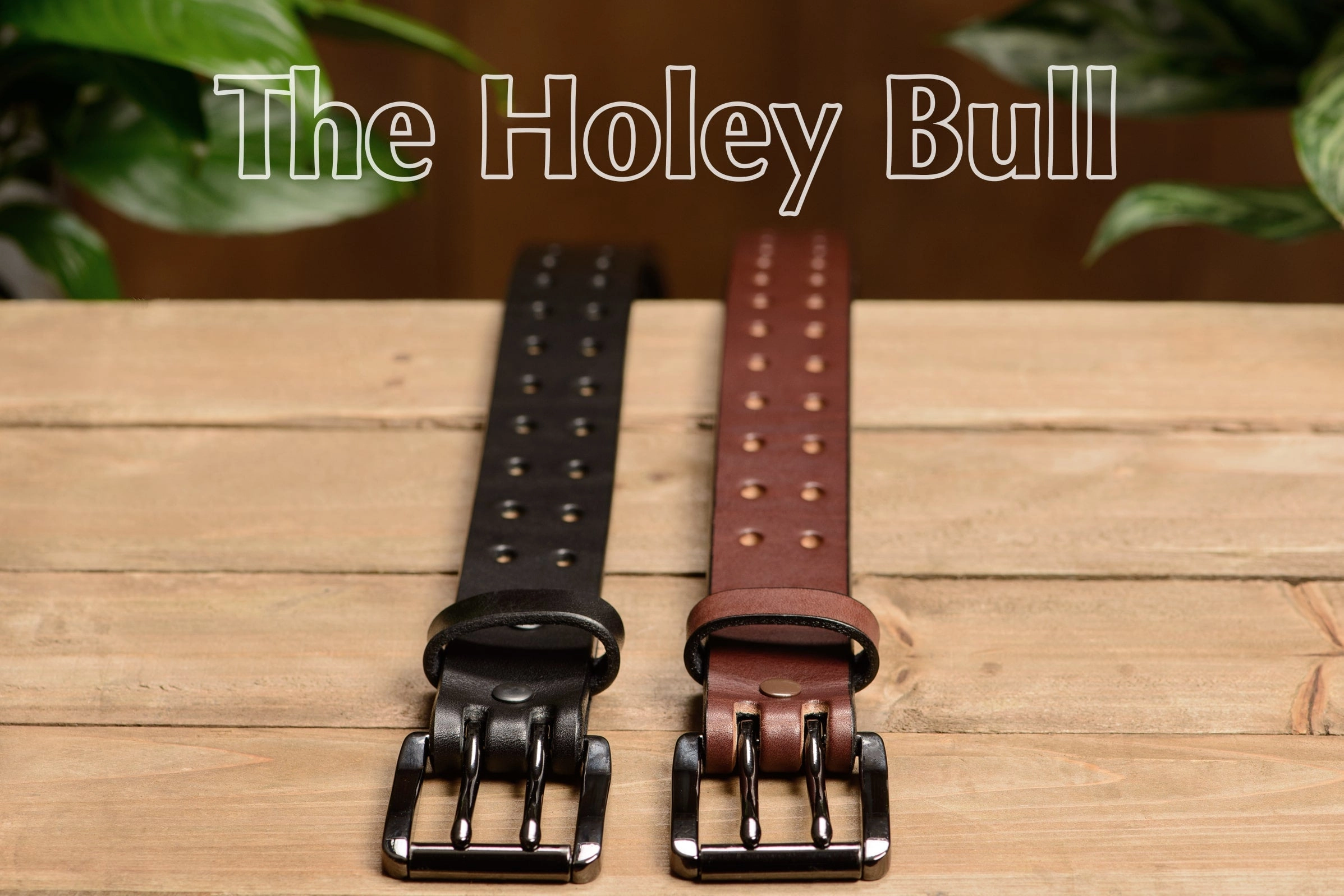 The Holey Bull: Men's Brown Non Stitched Double Prong Leather Belt With Gunmetal Roller 1.50"
