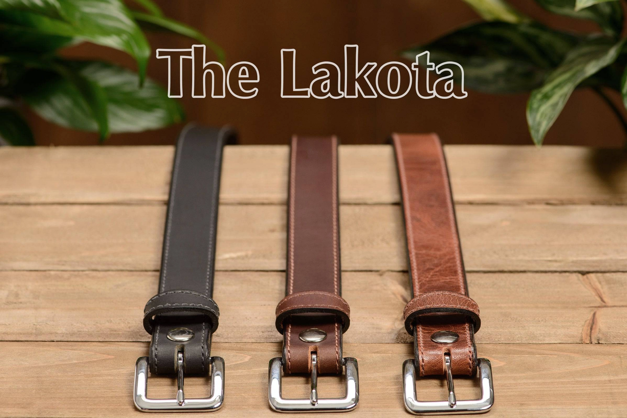 The Lakota: Rustic Brown Stitched Water Buffalo Leather Belt With Snaps 1.25"