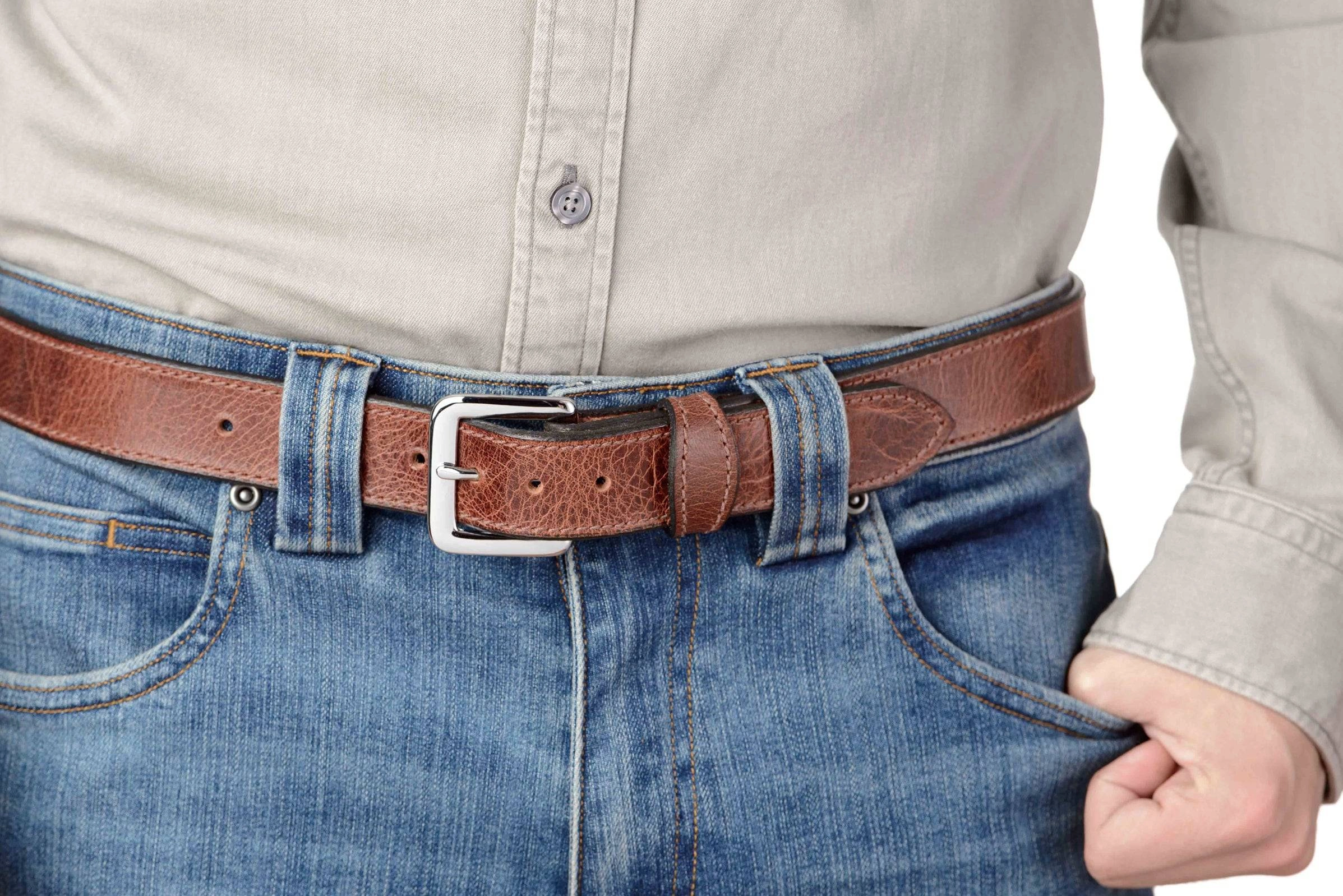 The Lakota: Rustic Brown Stitched Water Buffalo Leather Belt With Snaps 1.25"