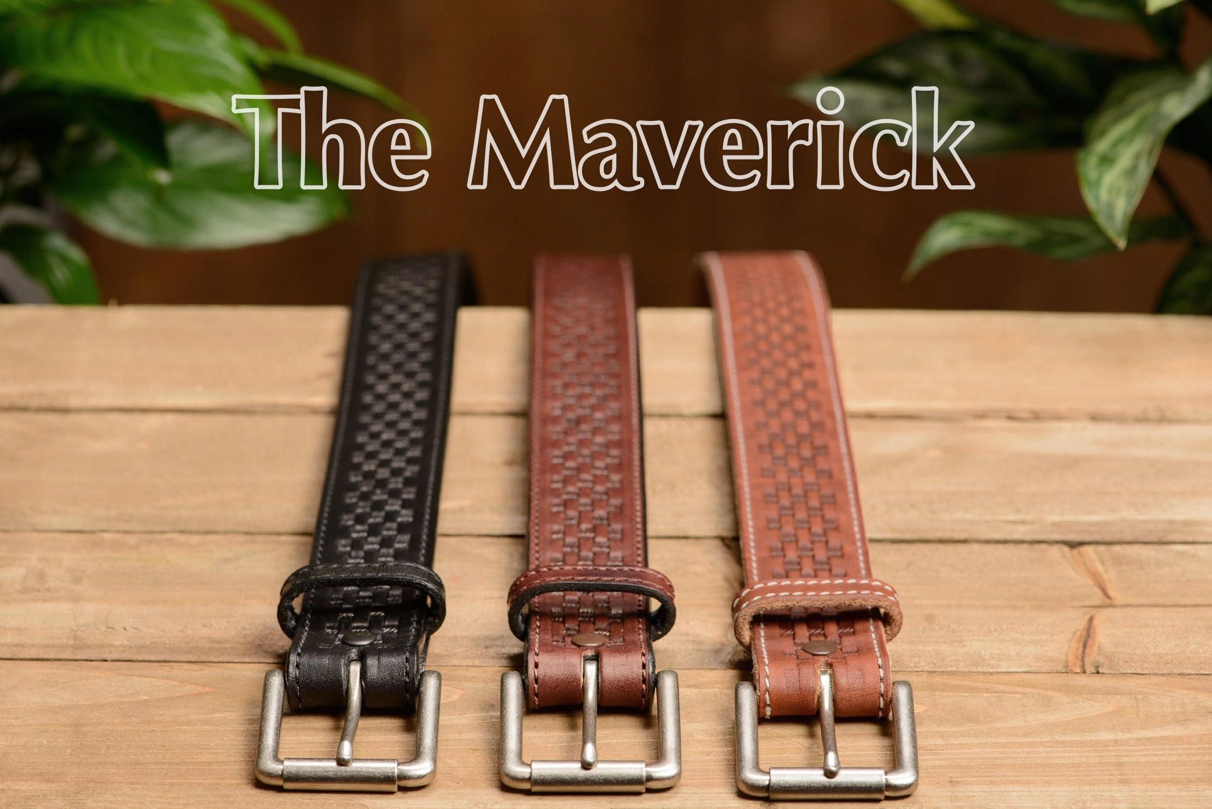 The Maverick: Brown Stitched Basket Weave 1.50"