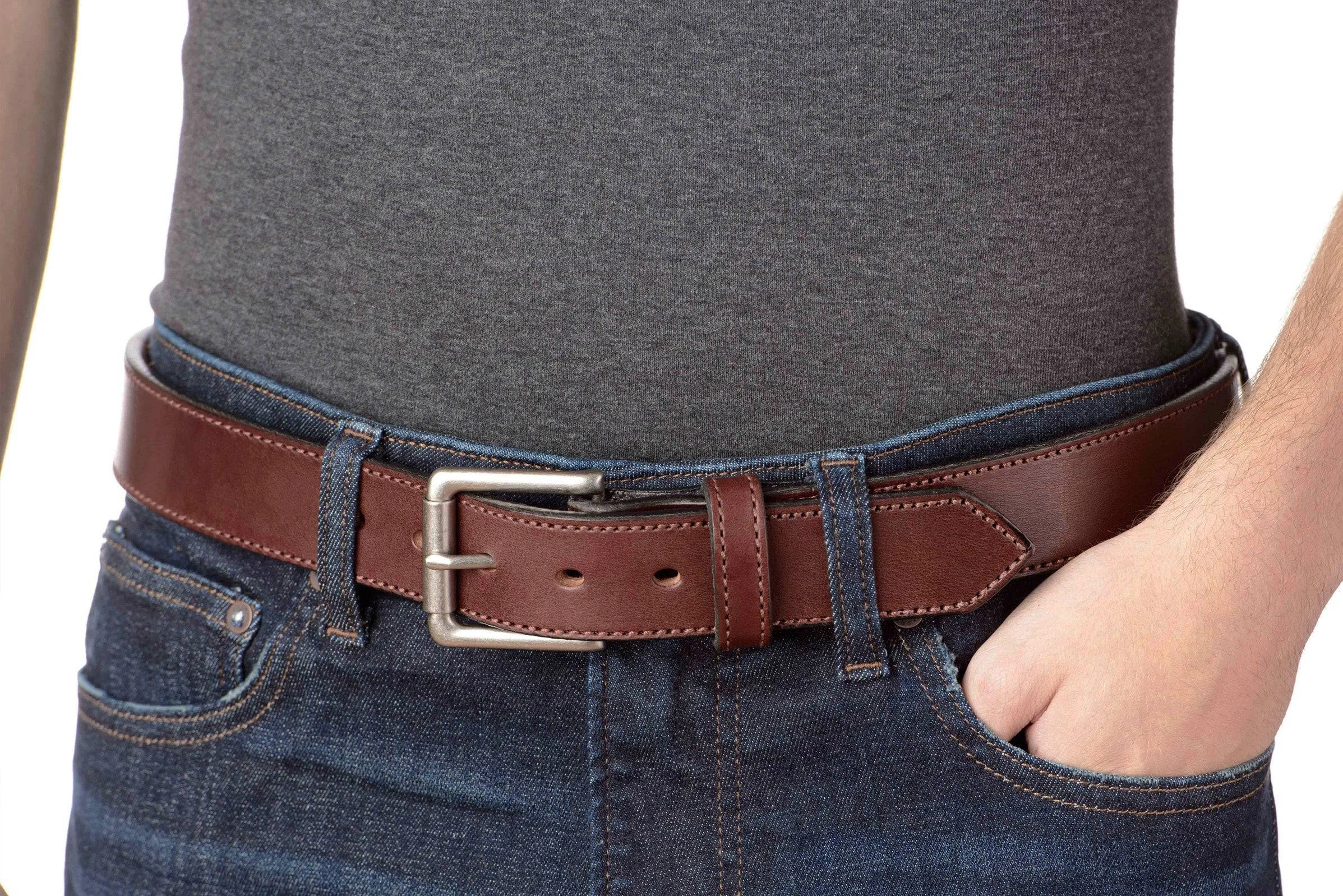 The Maverick: Brown Stitched Leather Belt 1.50"