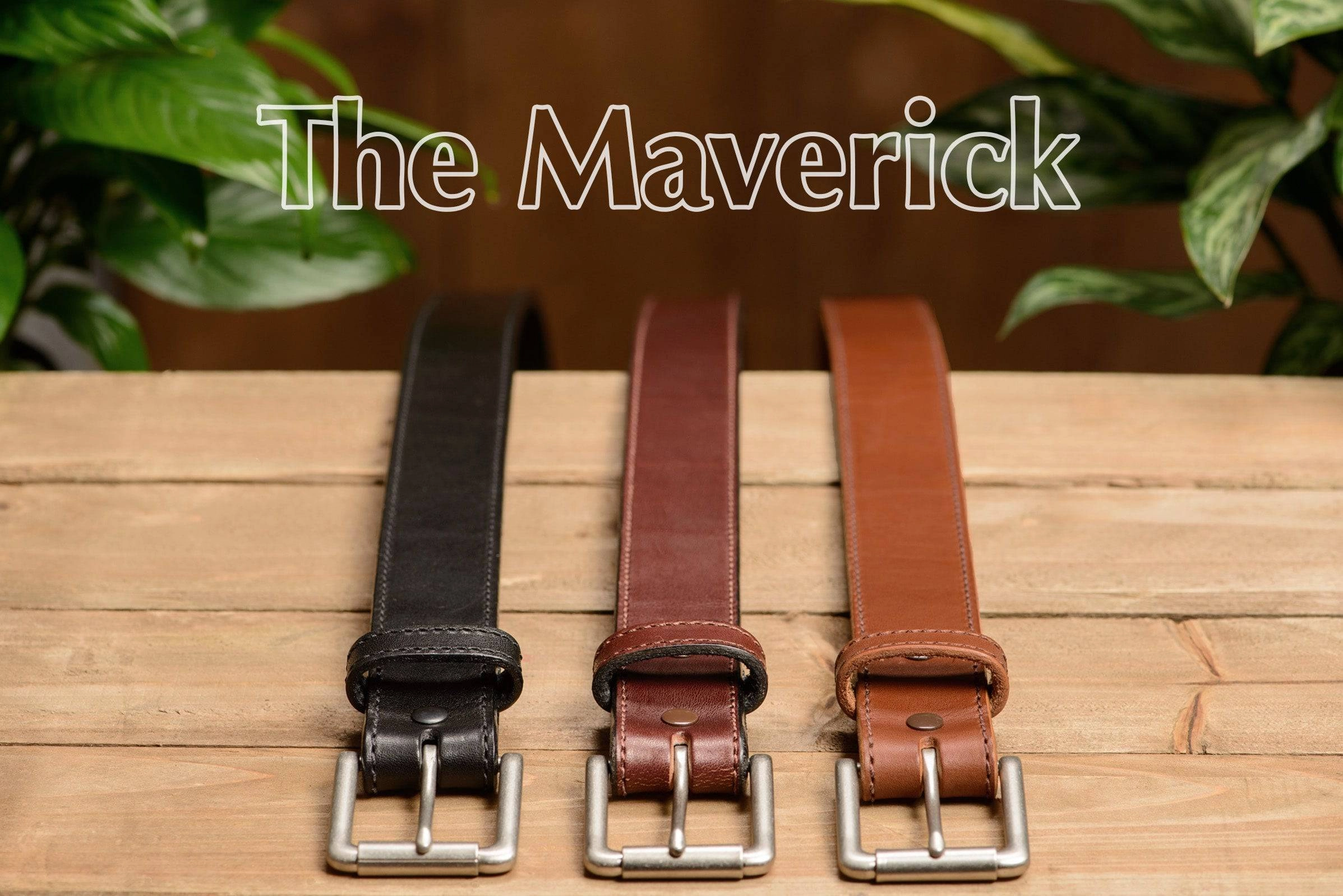 The Maverick: Brown Stitched Leather Belt 1.50"