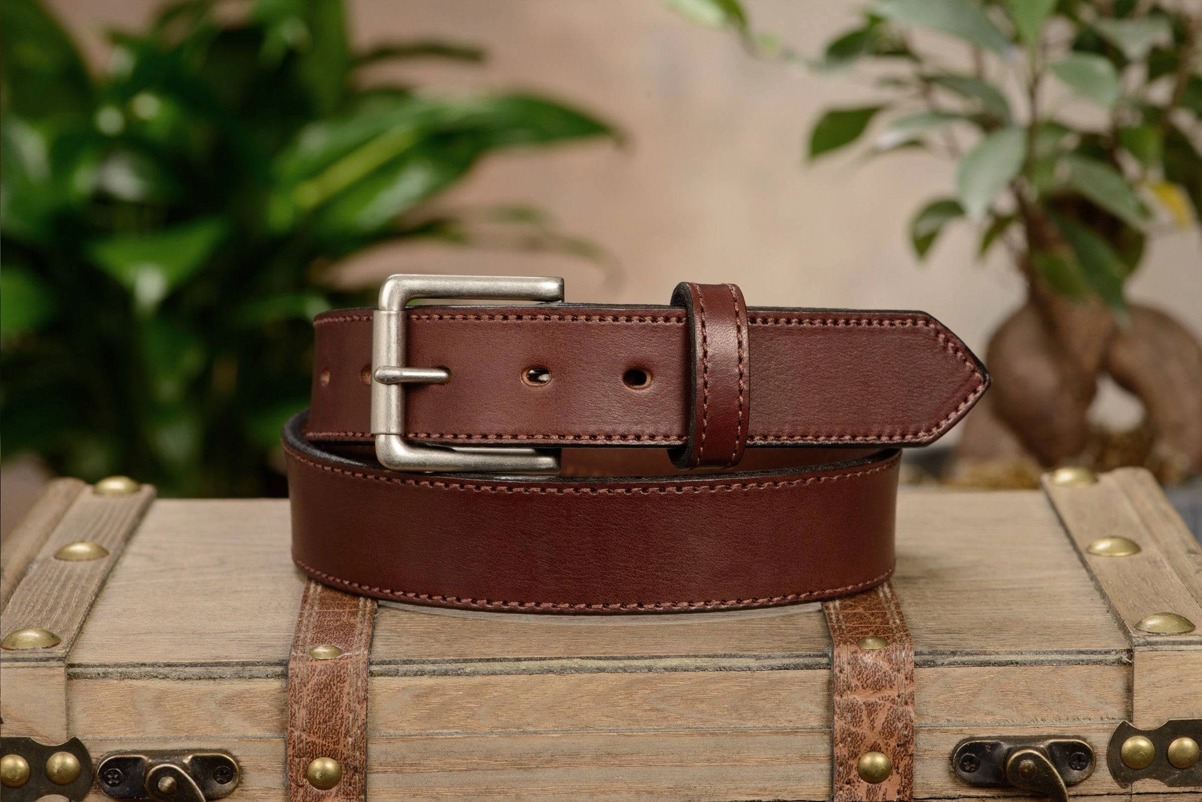 The Maverick: Brown Stitched Leather Belt 1.50"