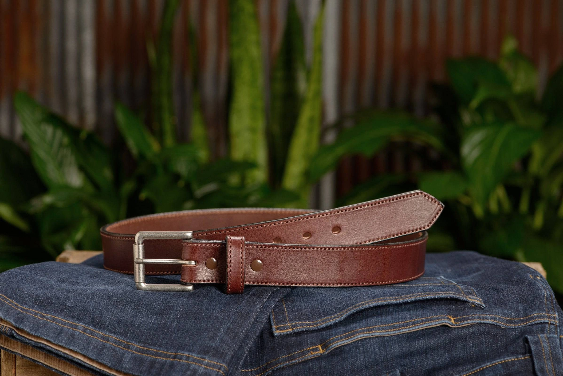 The Maverick: Brown Stitched Leather Belt 1.50"