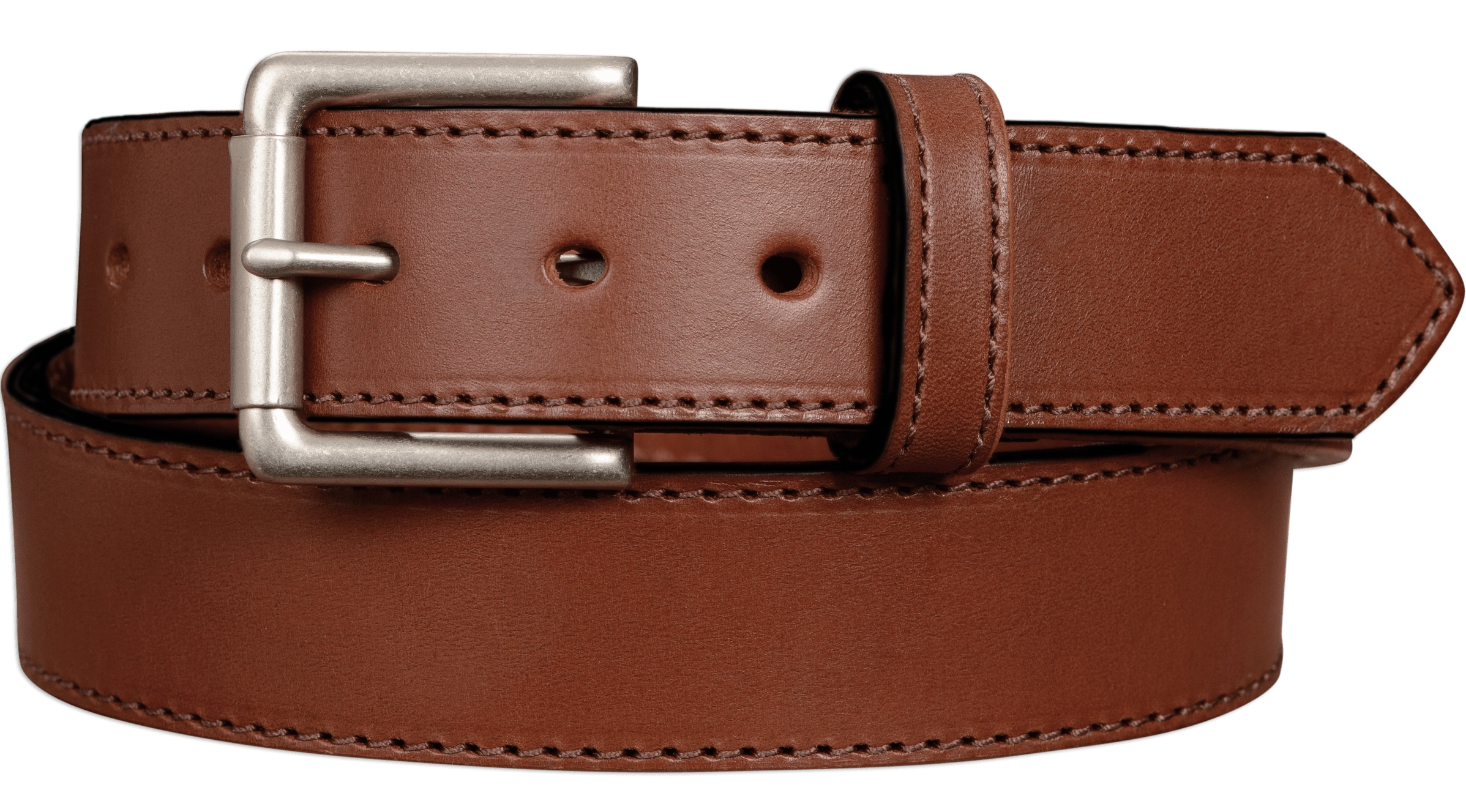 The Maverick: Medium Brown Stitched Leather Belt 1.50"