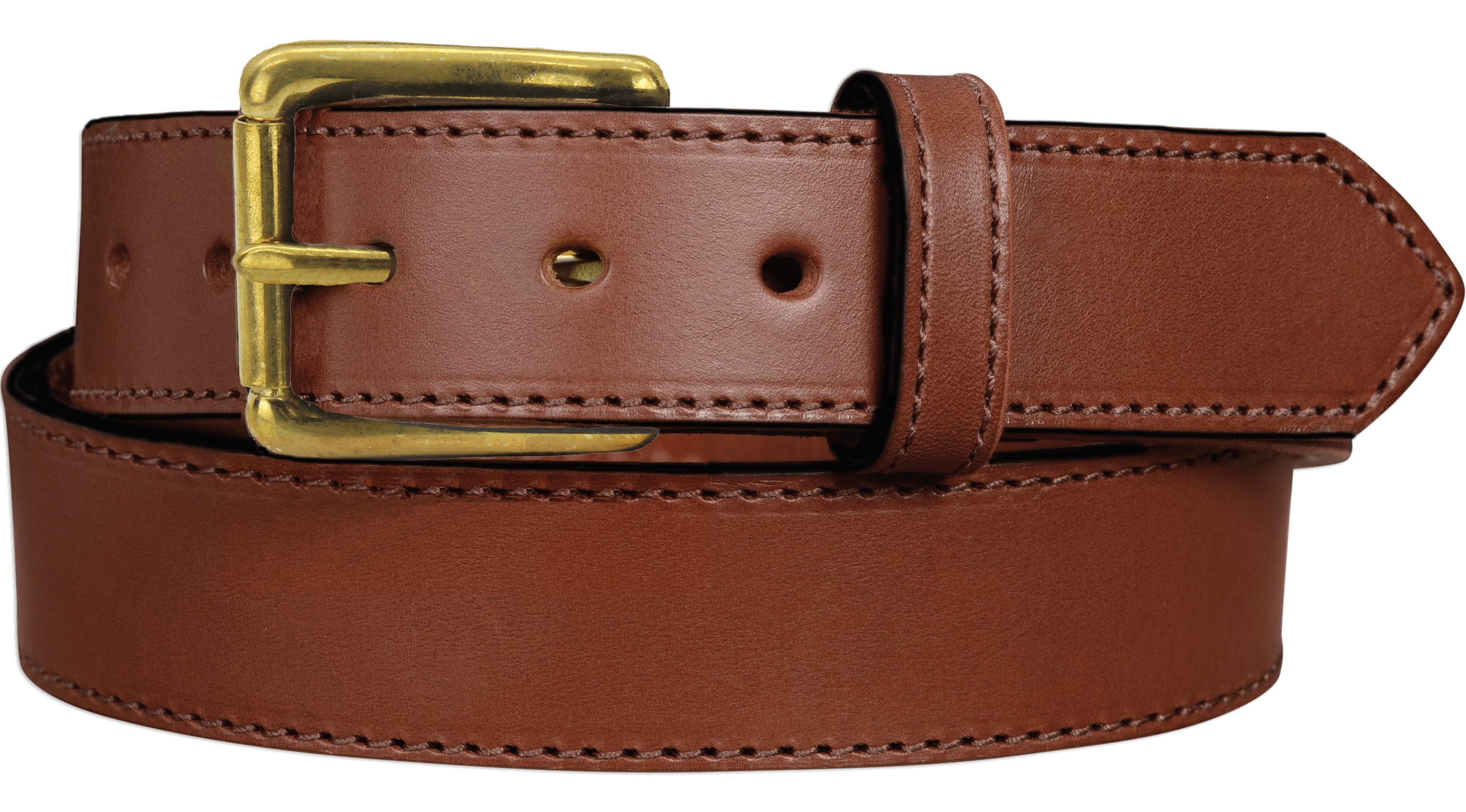The Maverick: Medium Brown Stitched Leather Belt With Brass 1.50"
