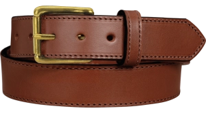 The Maverick: Medium Brown Stitched Leather Belt With Brass 1.50"