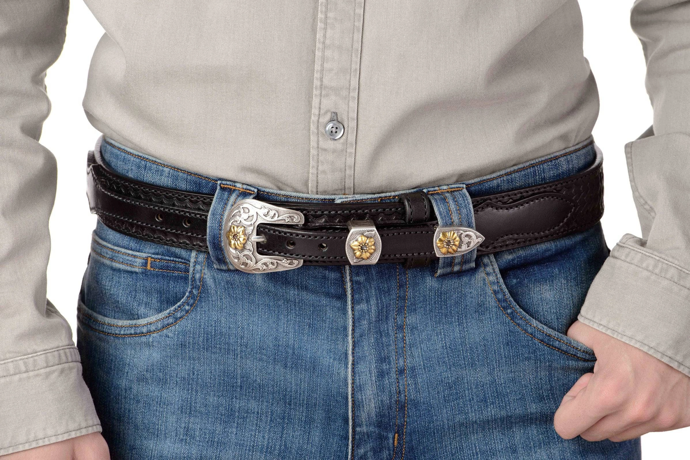 The Texan: Black Stitched Basket Weave Western Ranger 1.50"