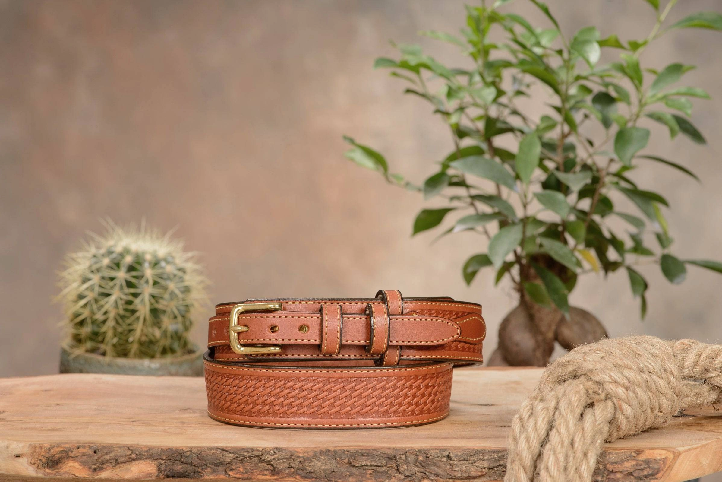 The Walker: Chestnut Brown Stitched Basket Weave Ranger 1.50"