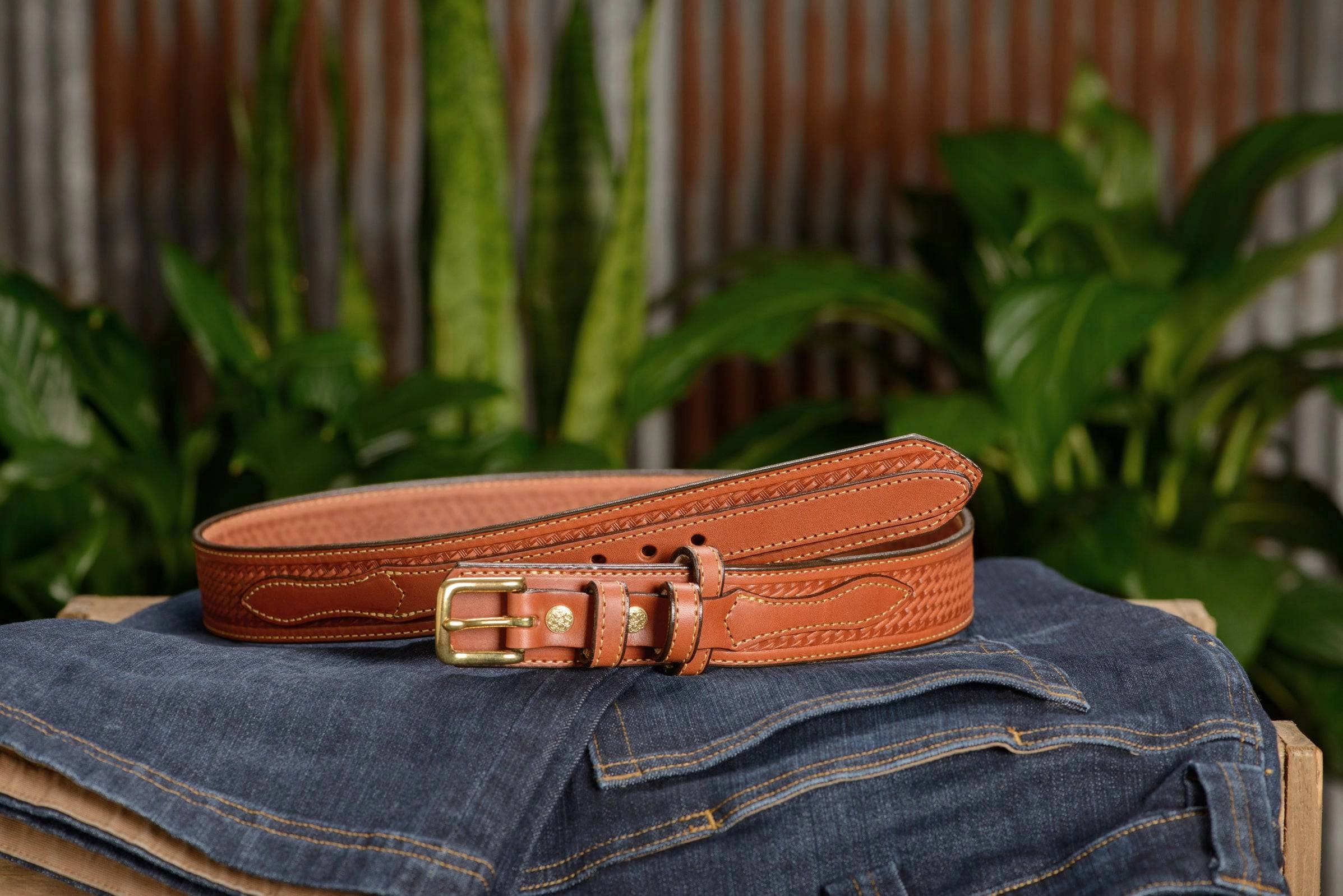 The Walker: Chestnut Brown Stitched Basket Weave Ranger 1.50"
