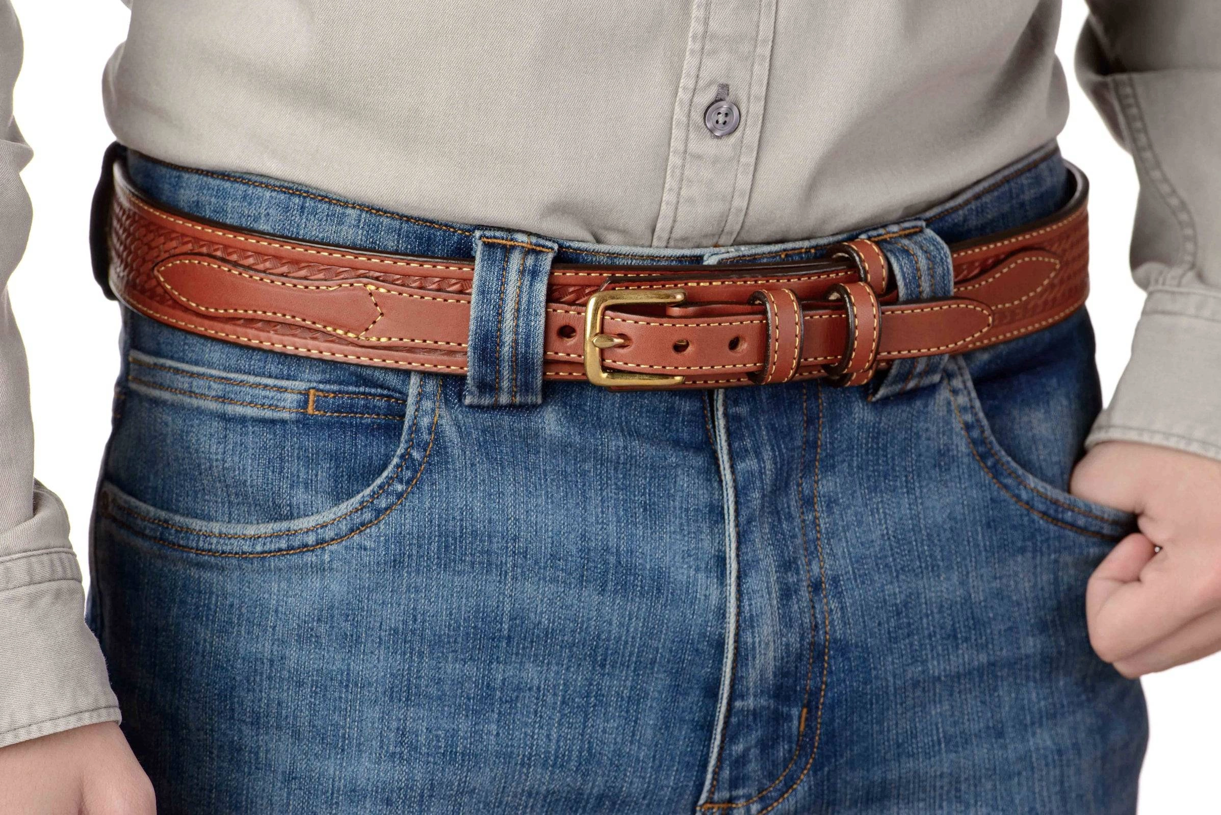 The Walker: Chestnut Brown Stitched Basket Weave Ranger 1.50"