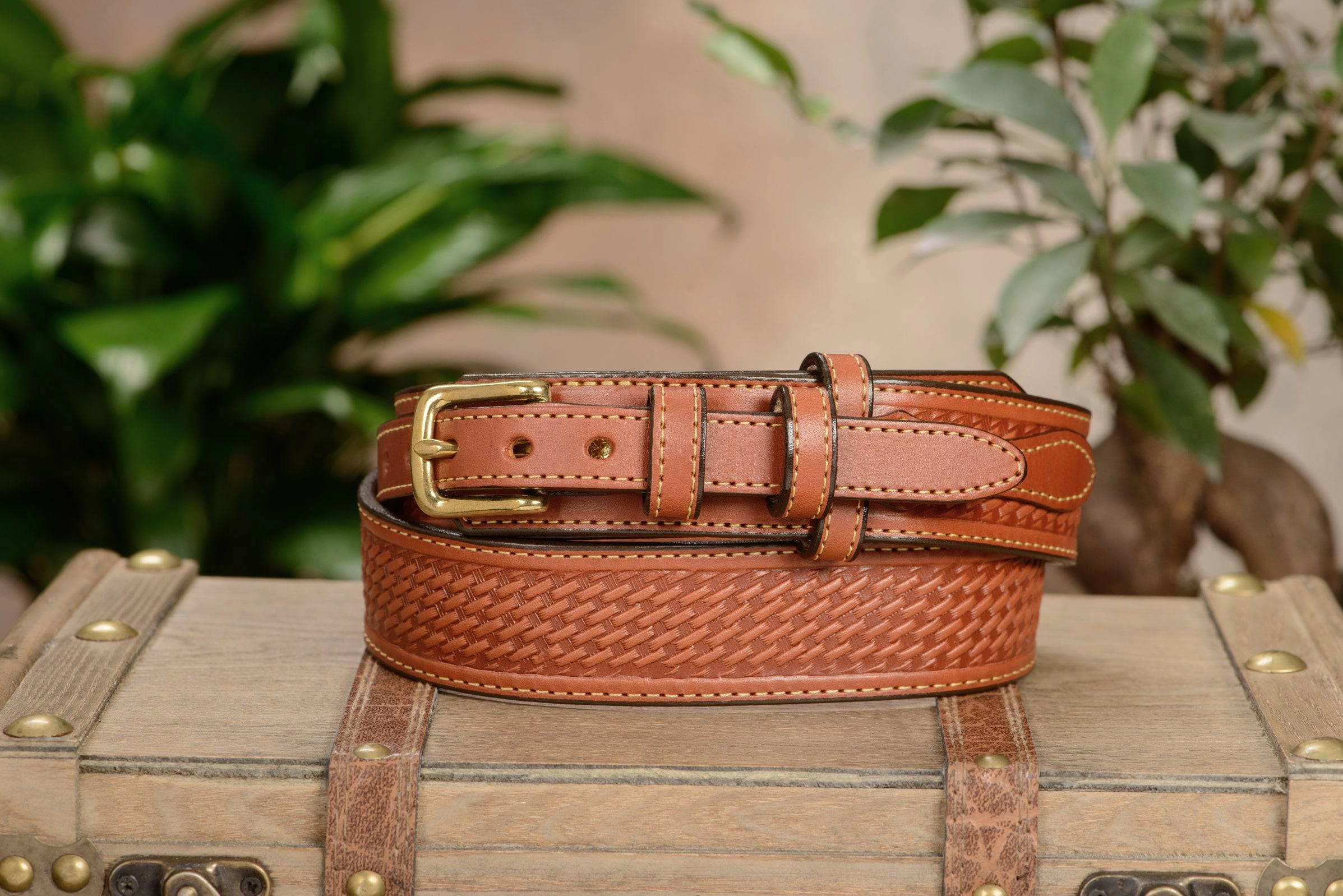 The Walker: Chestnut Brown Stitched Basket Weave Ranger 1.50"