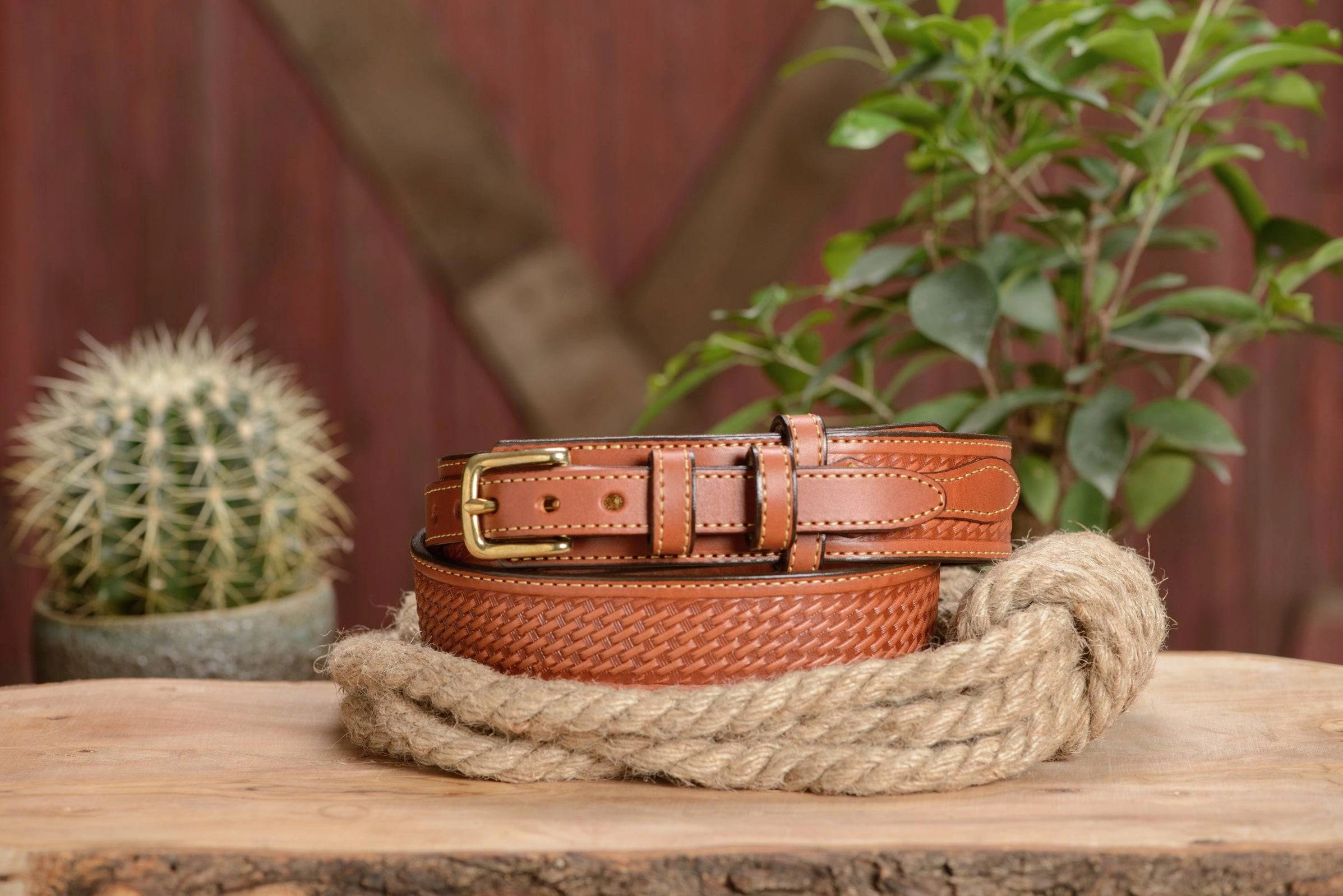 The Walker: Chestnut Brown Stitched Basket Weave Ranger 1.50"