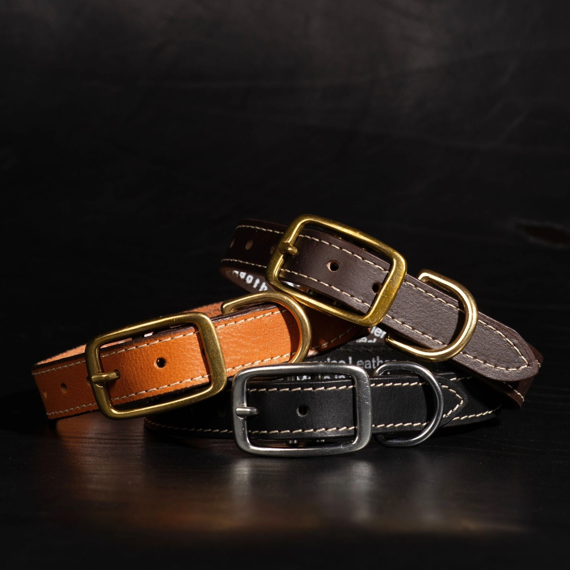 Trailblazer - Cognac Stitched Premium Leather Dog Collar - Made in Canada
