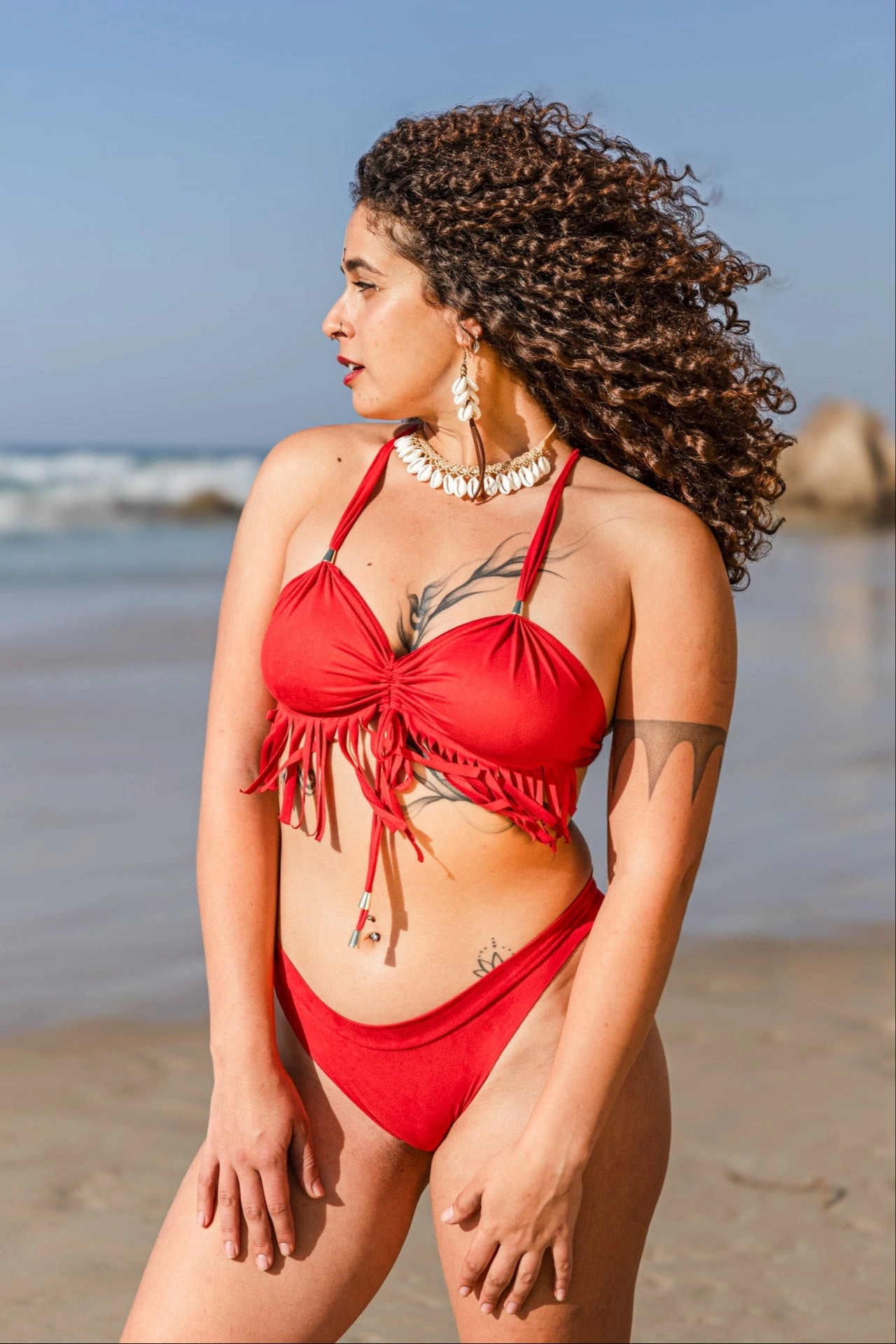 Wholesale - Suede Red Cheeky Booty Bikini Set For Women "SHEZ"