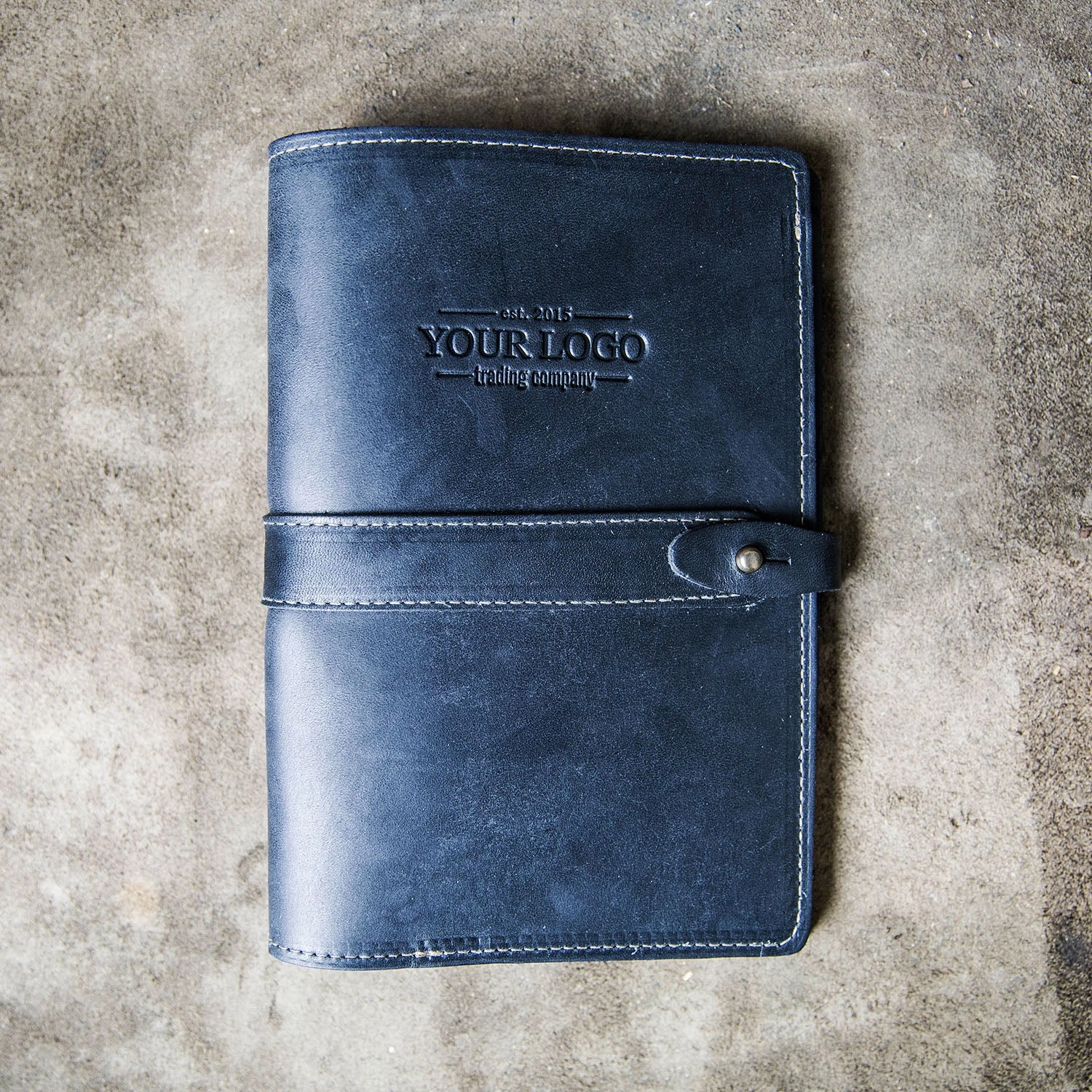 Your Logo   Our Leather - The Inventor Fine Leather A5 Moleskine Journal Diary - Custom Logo and Corporate Gifting