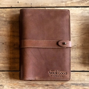 Your Logo   Our Leather - The Inventor Fine Leather A5 Moleskine Journal Diary - Custom Logo and Corporate Gifting